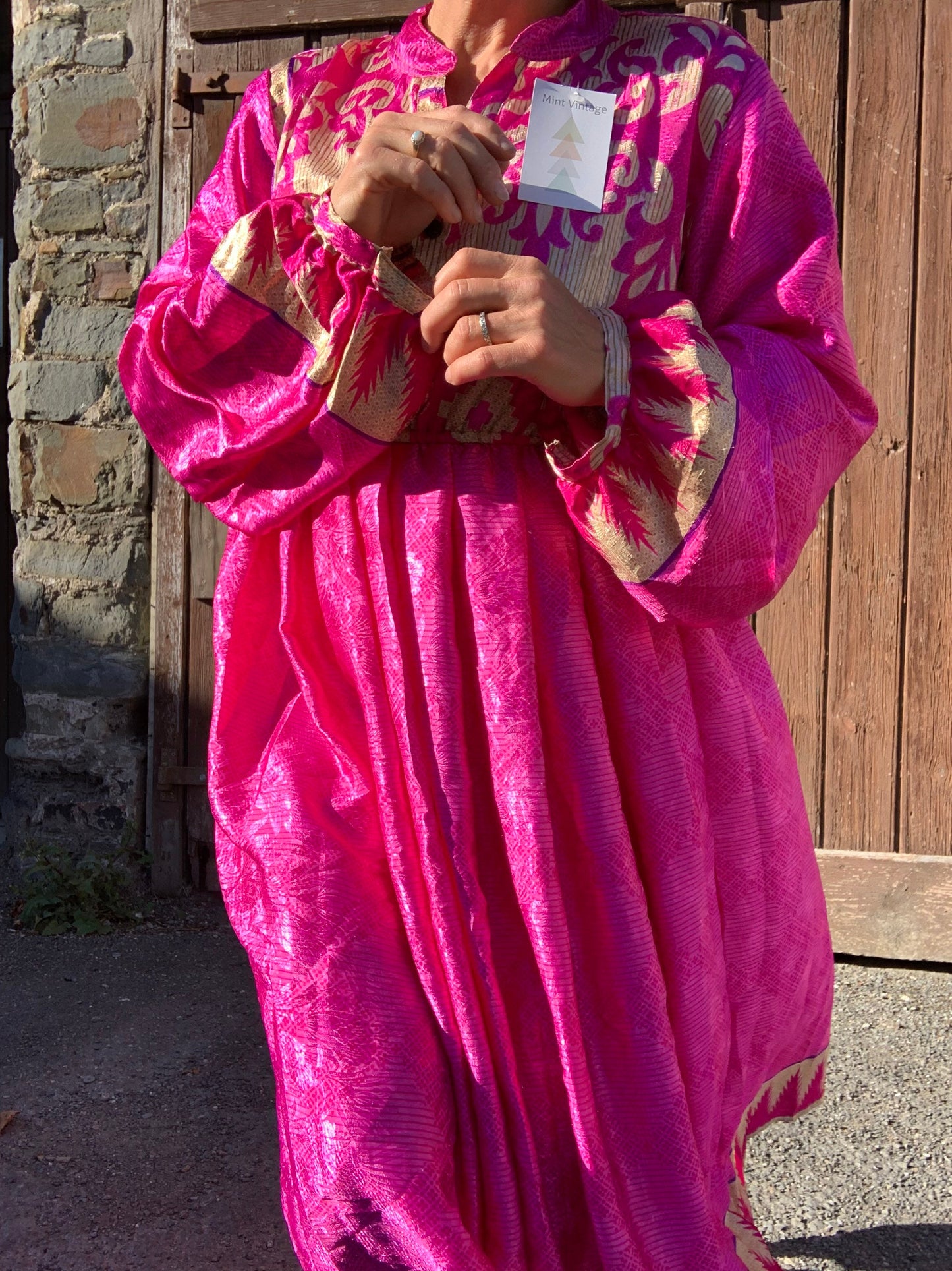 Handmade boho/prairie style silk sari fabric dress