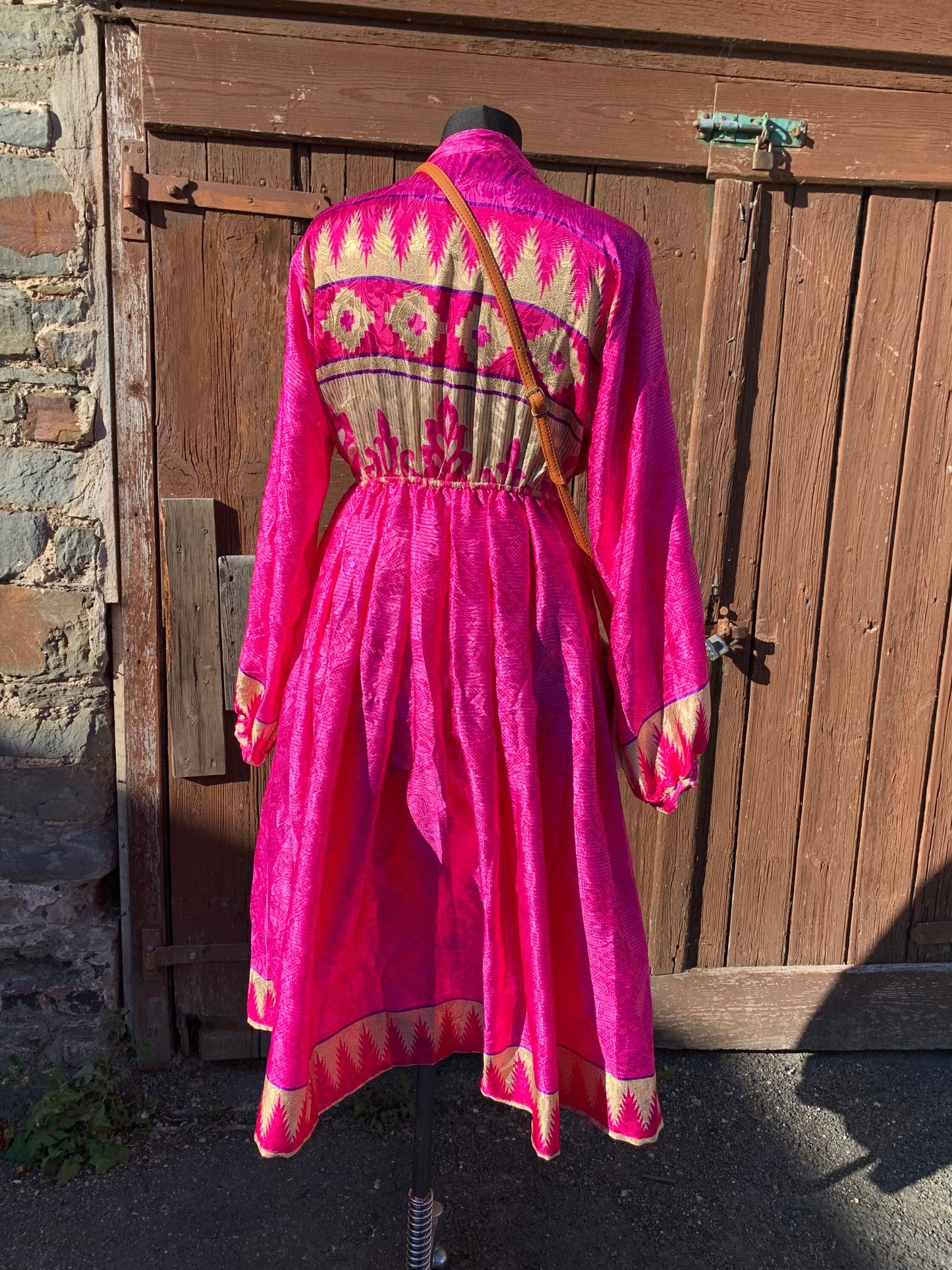 Handmade boho/prairie style silk sari fabric dress