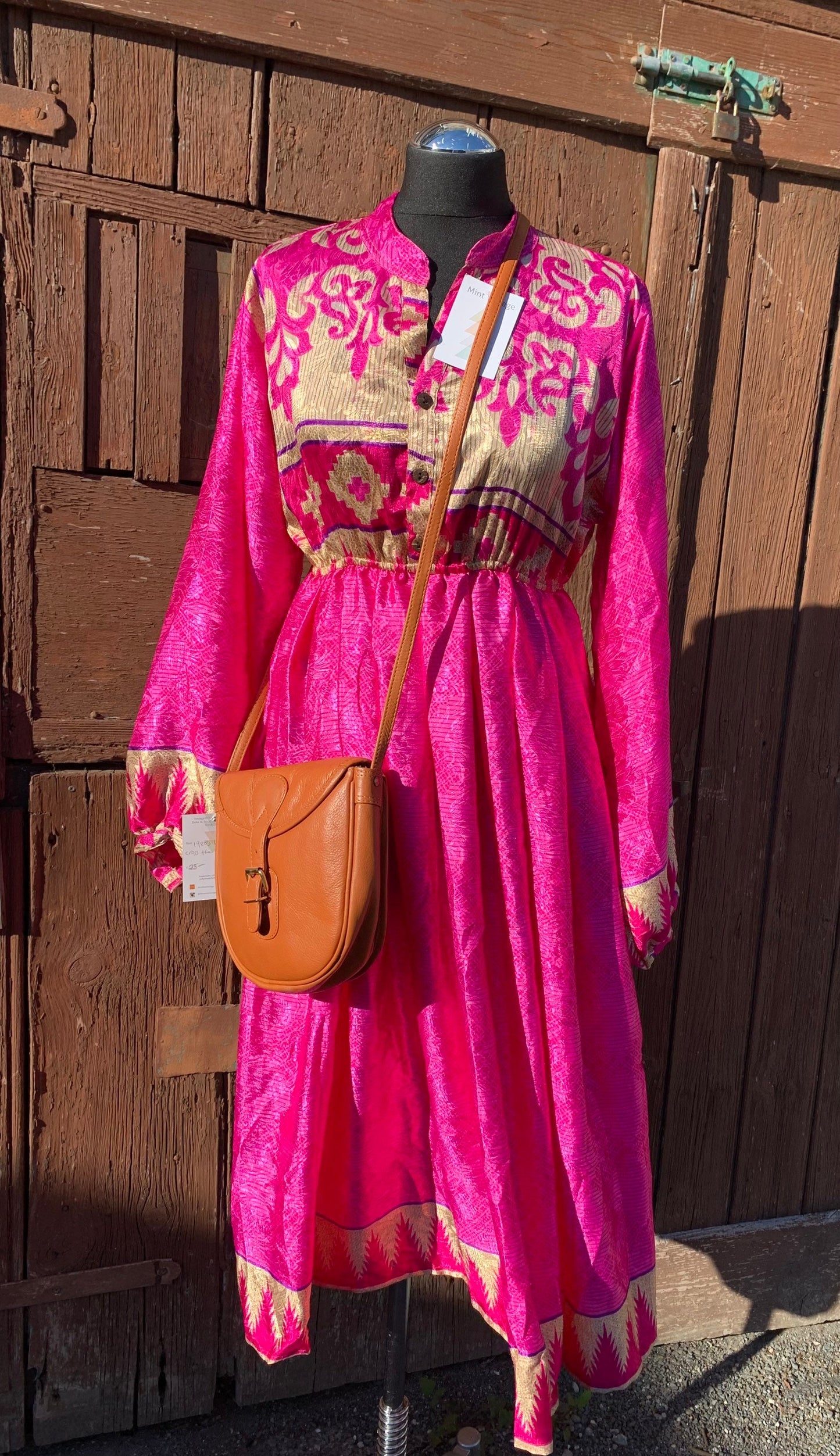 Handmade boho/prairie style silk sari fabric dress