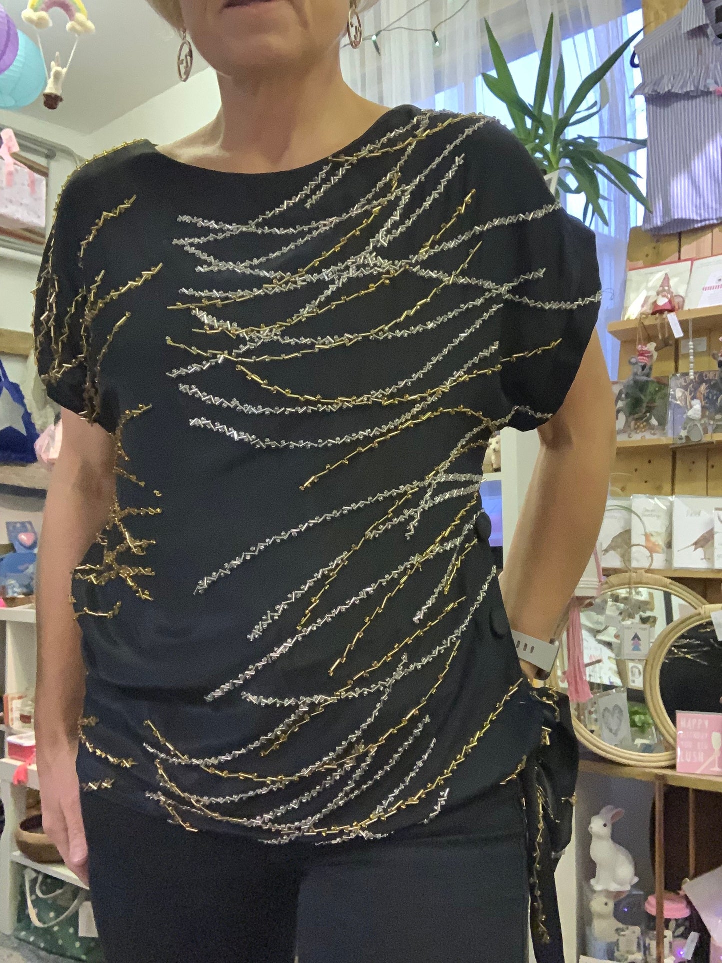 1970’s Studio 54 style vintage gold and silver beaded top