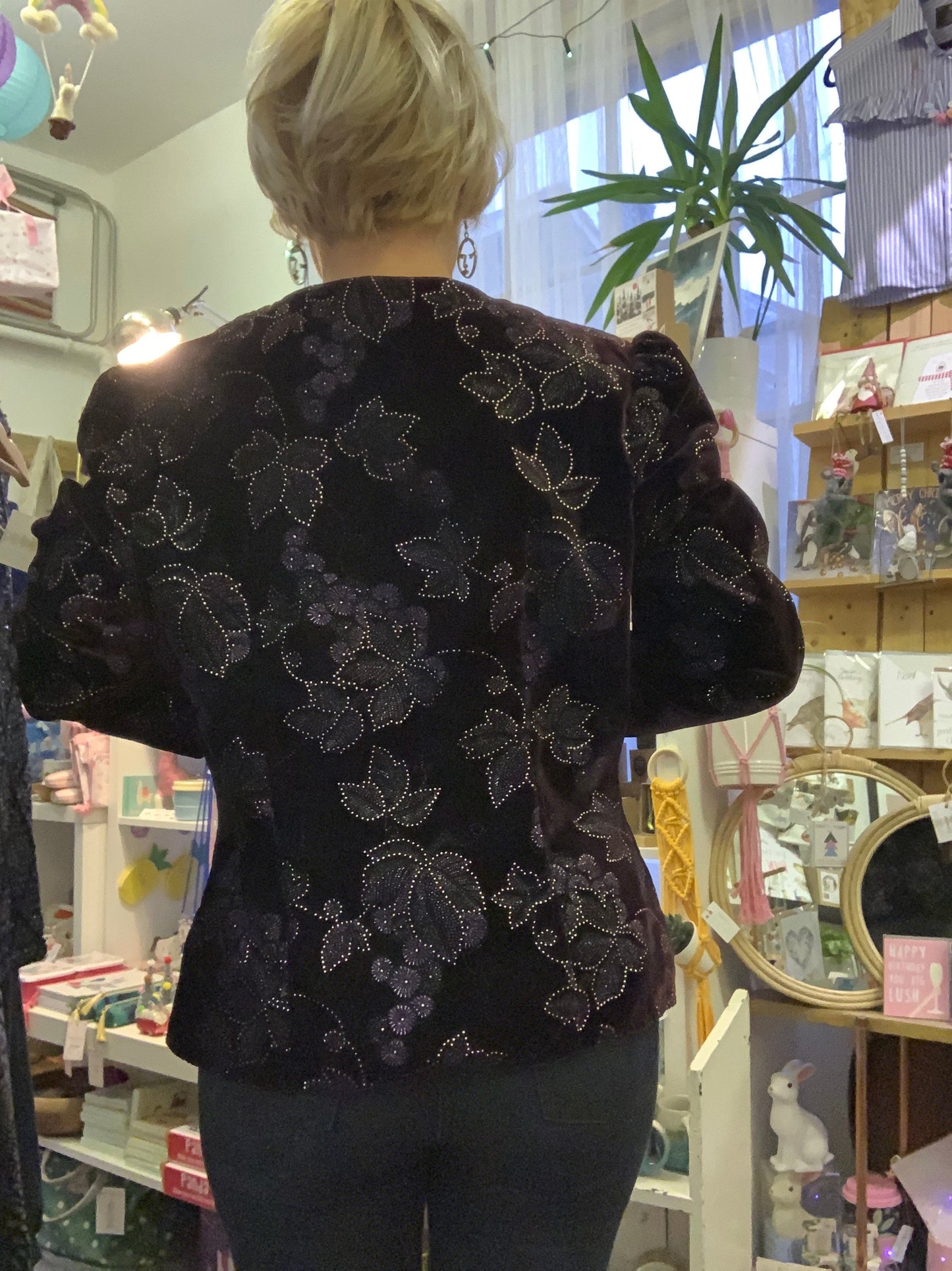 Vintage 1980s purple velvet embellished floral jacket