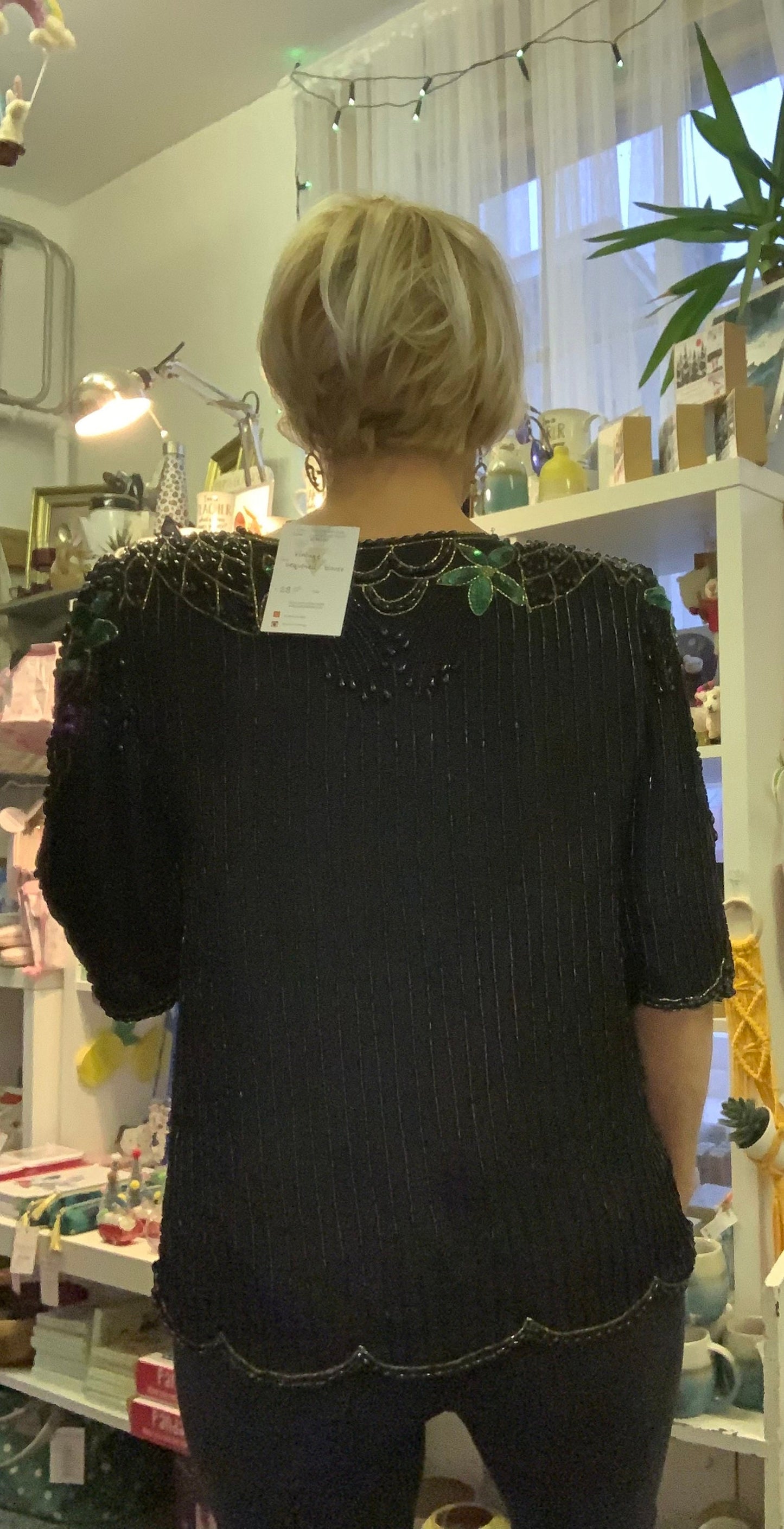 Vintage 1920s art deco style 1980s green/purple sequin and beaded top