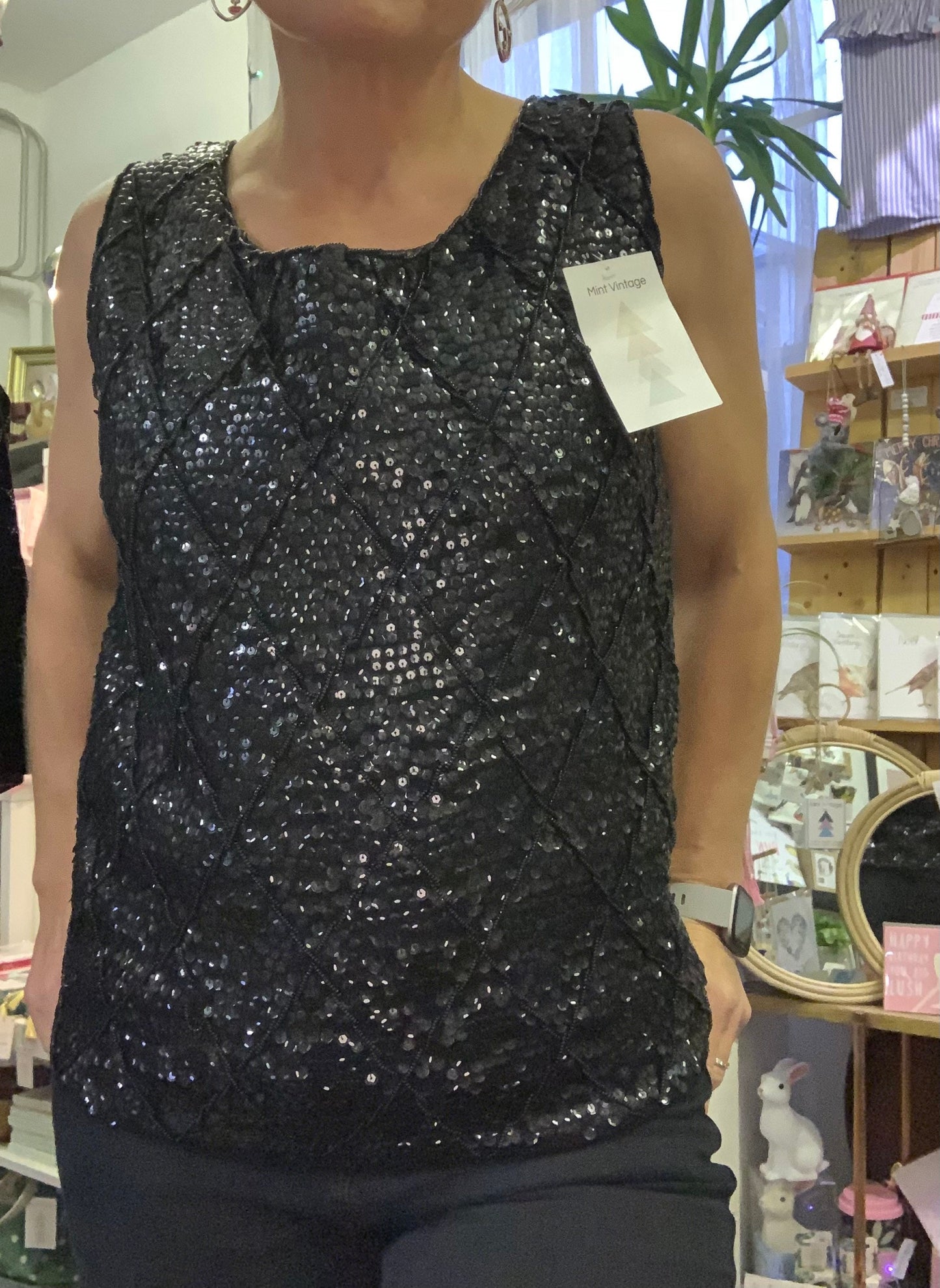 Vintage 1960’s elegant black sequin sleeveless vest top