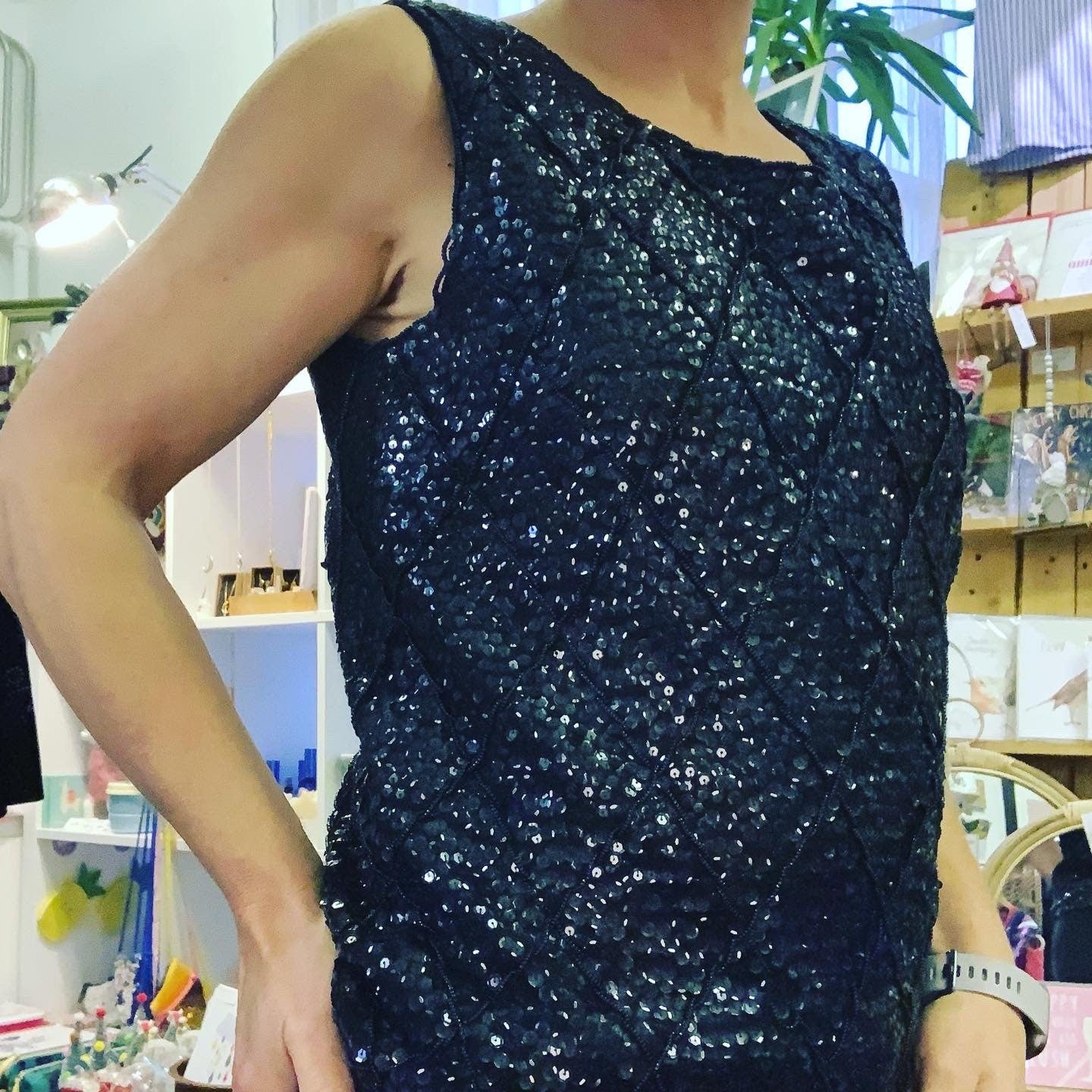 Vintage 1960’s elegant black sequin sleeveless vest top