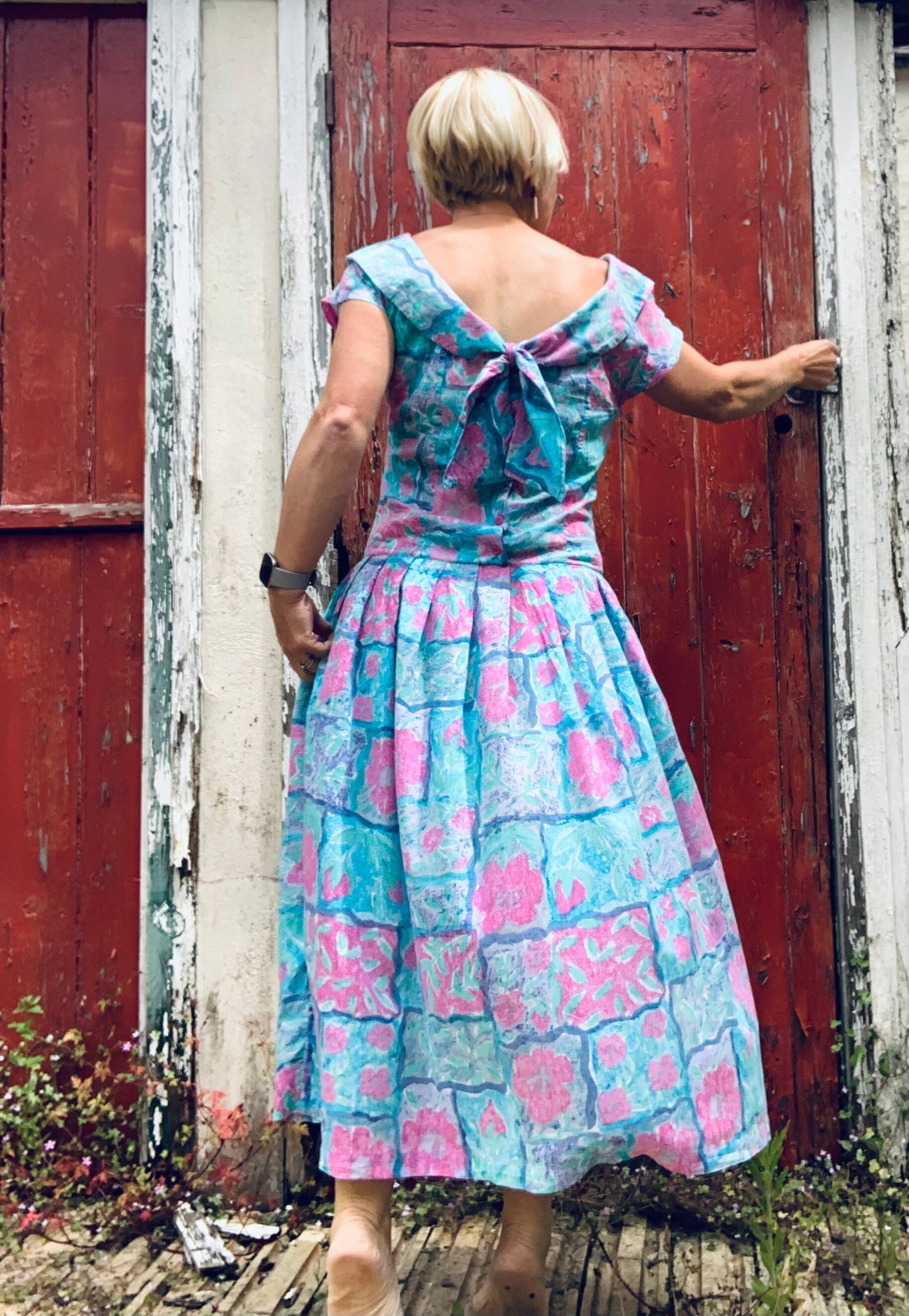 Vintage 1980’s statement collar Monsoon cotton midi dress