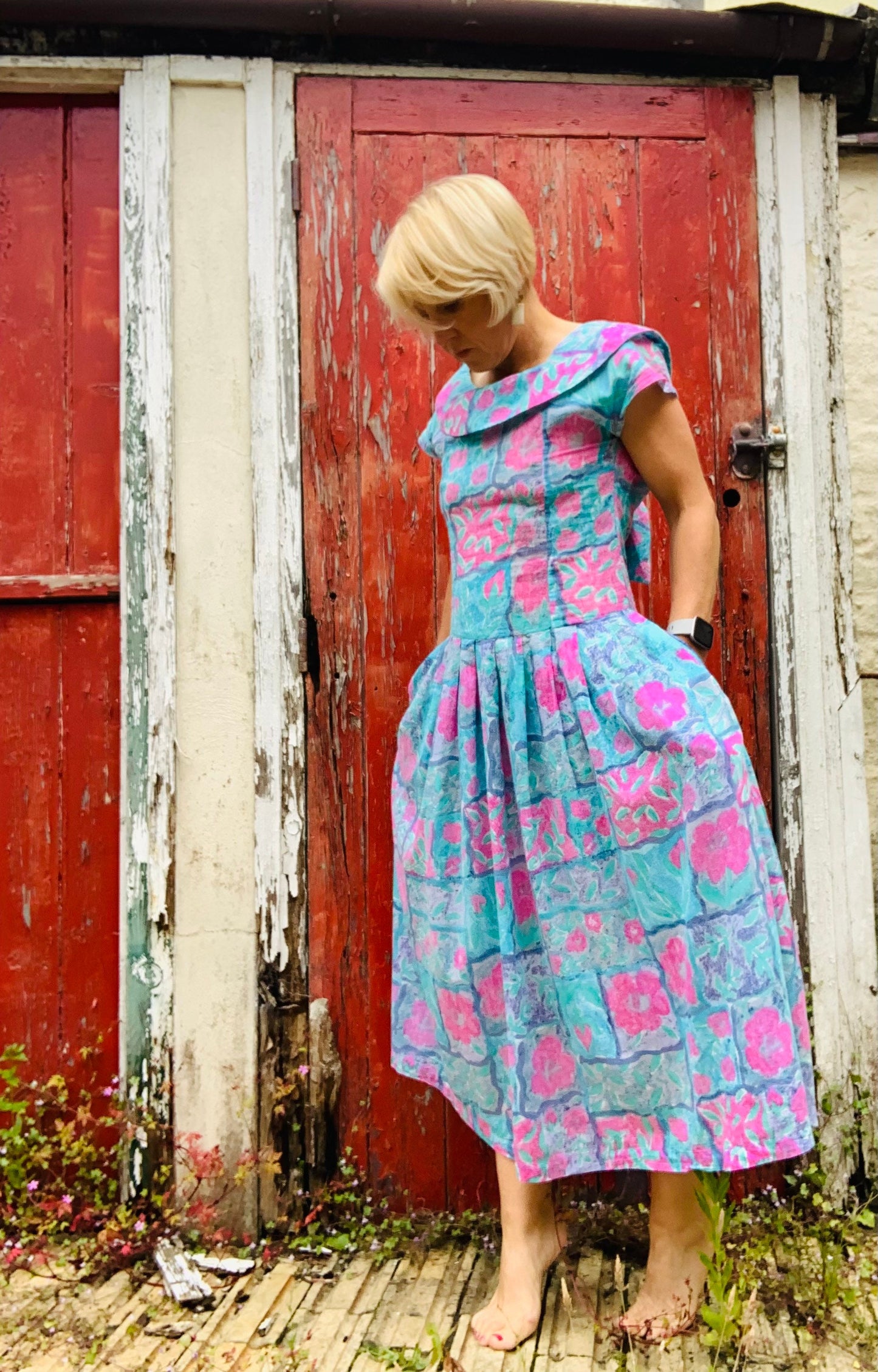 Vintage 1980’s statement collar Monsoon cotton midi dress