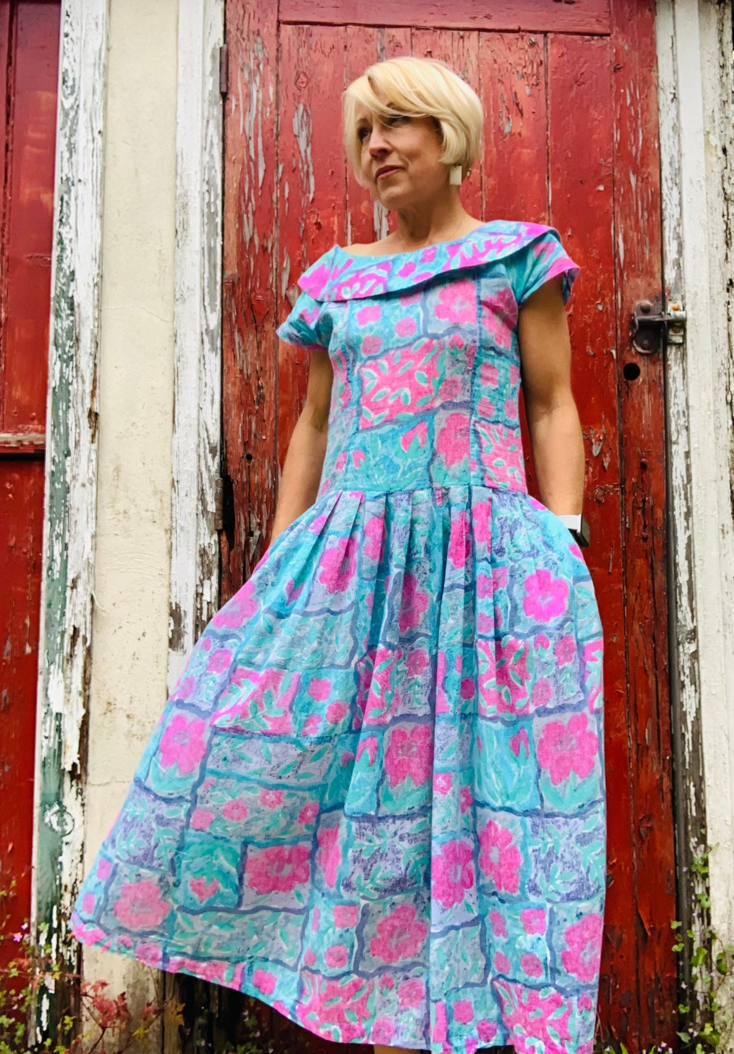 Vintage 1980’s statement collar Monsoon cotton midi dress