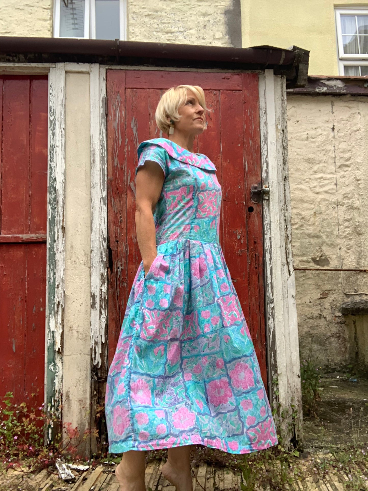 Vintage 1980’s statement collar Monsoon cotton midi dress