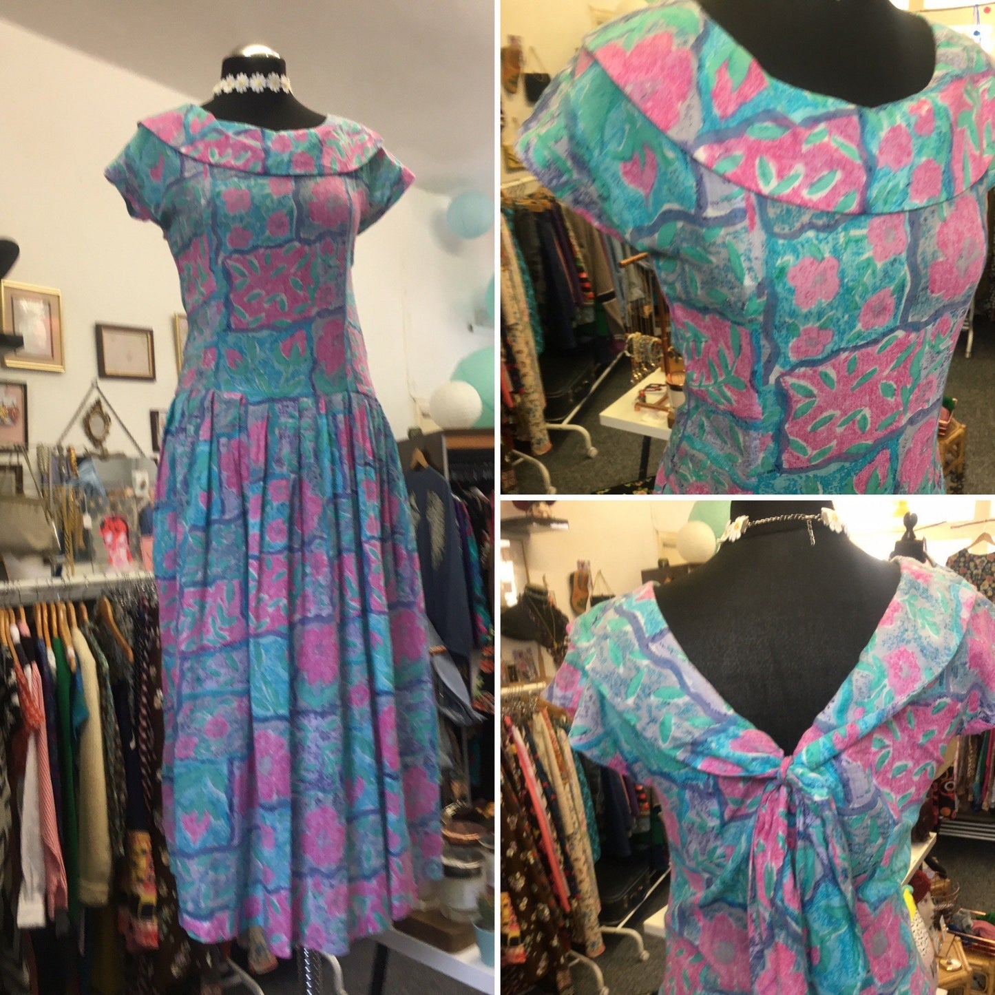 Vintage 1980’s statement collar Monsoon cotton midi dress