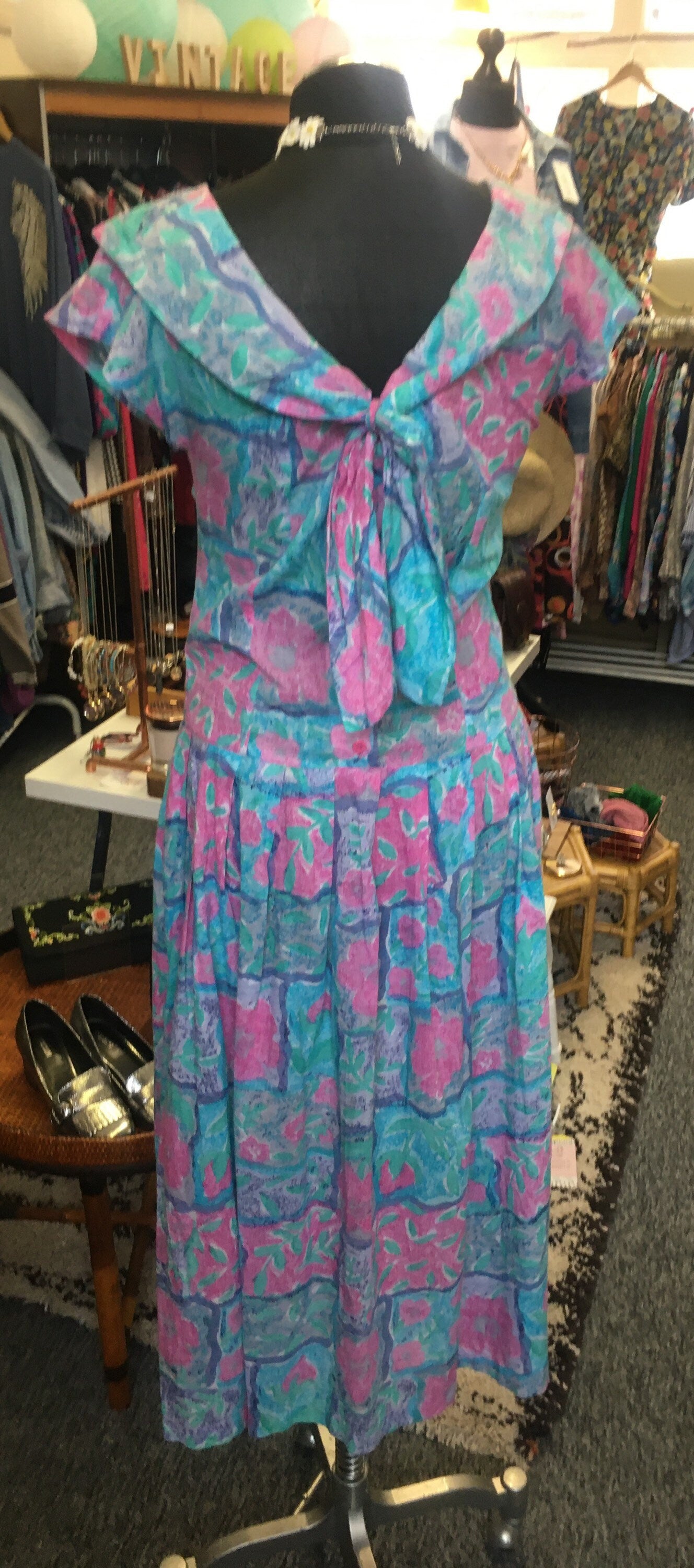 Vintage 1980’s statement collar Monsoon cotton midi dress