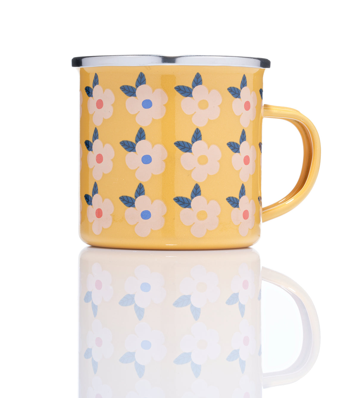 Beautiful Colourful Honey Yellow Retro Floral Enamel Mug