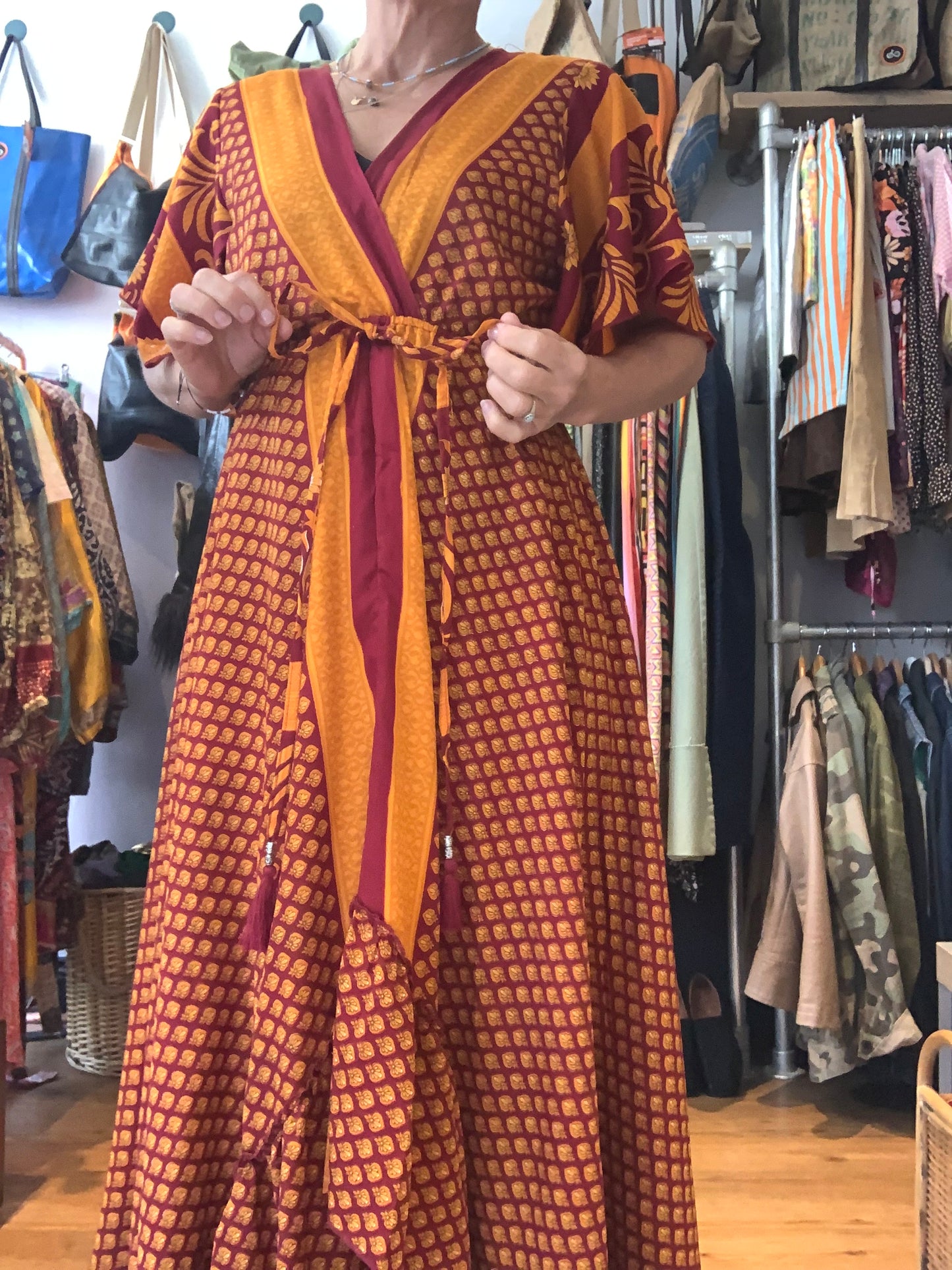 Handmade boho/prairie style silk sari dress