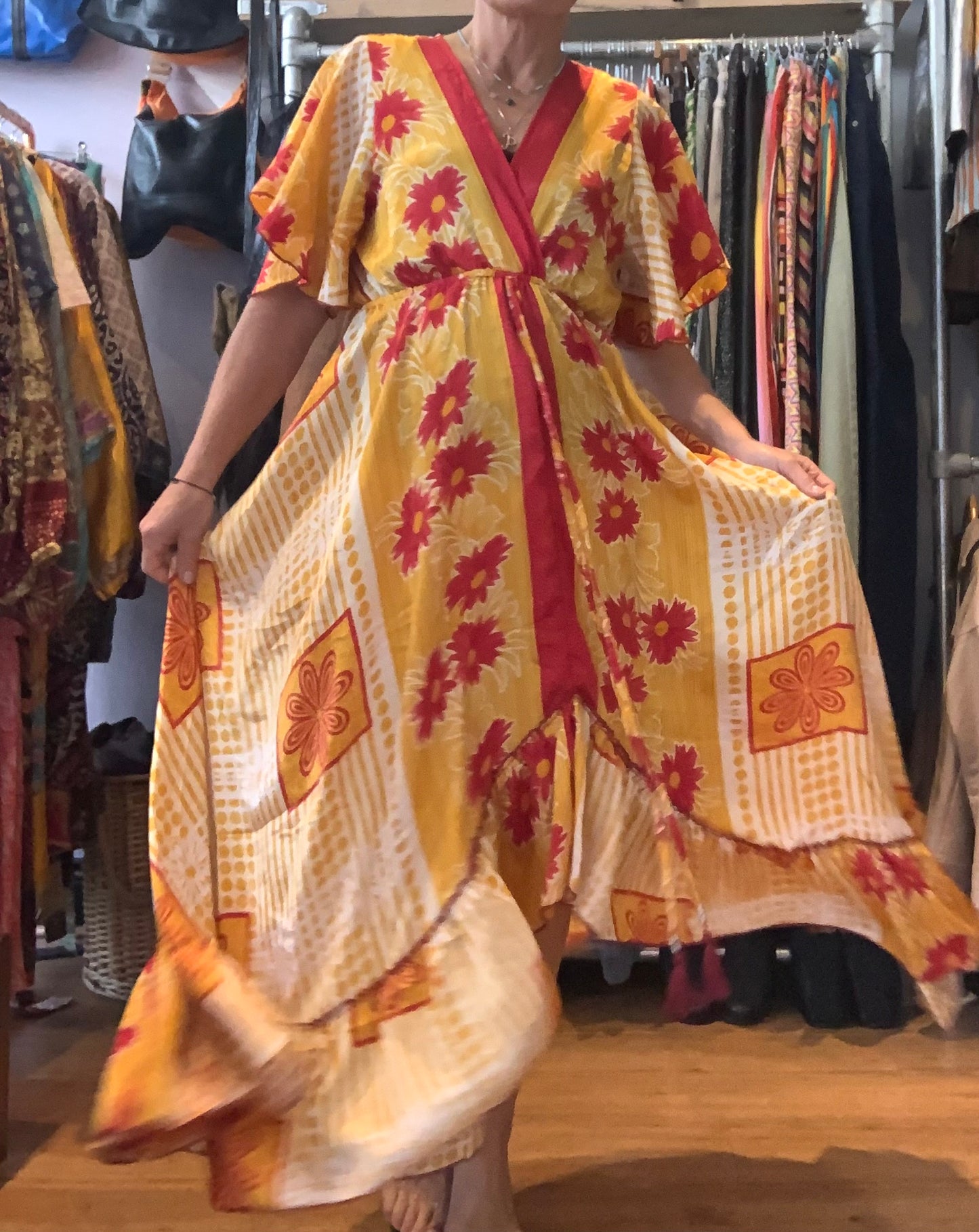 Handmade boho/prairie style silk sari dress