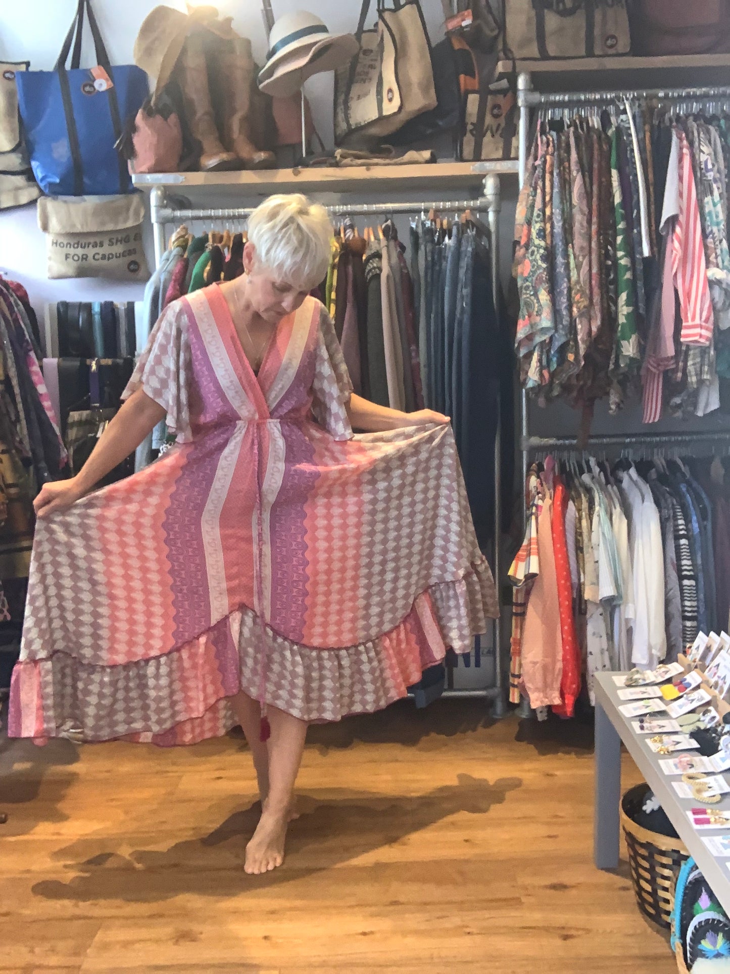 Handmade boho/prairie style silk sari dress