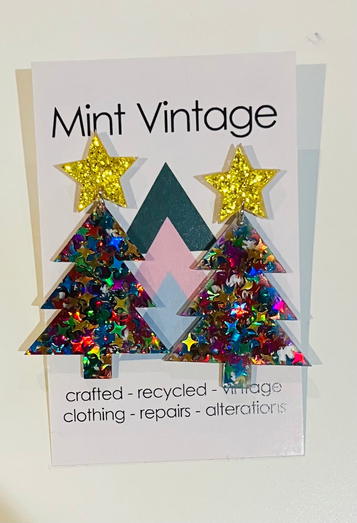 Colourful sparkly acrylic Christmas tree earrings