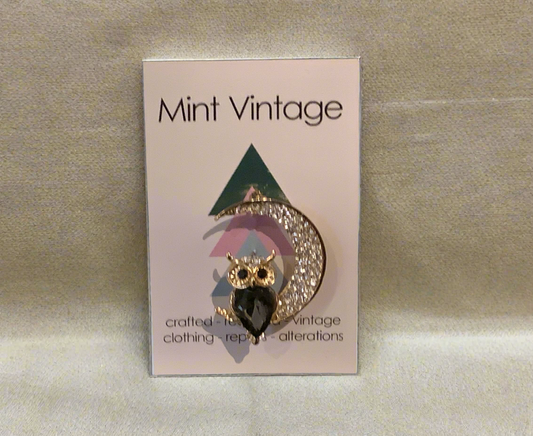 Owl in a moon sparkly brooch