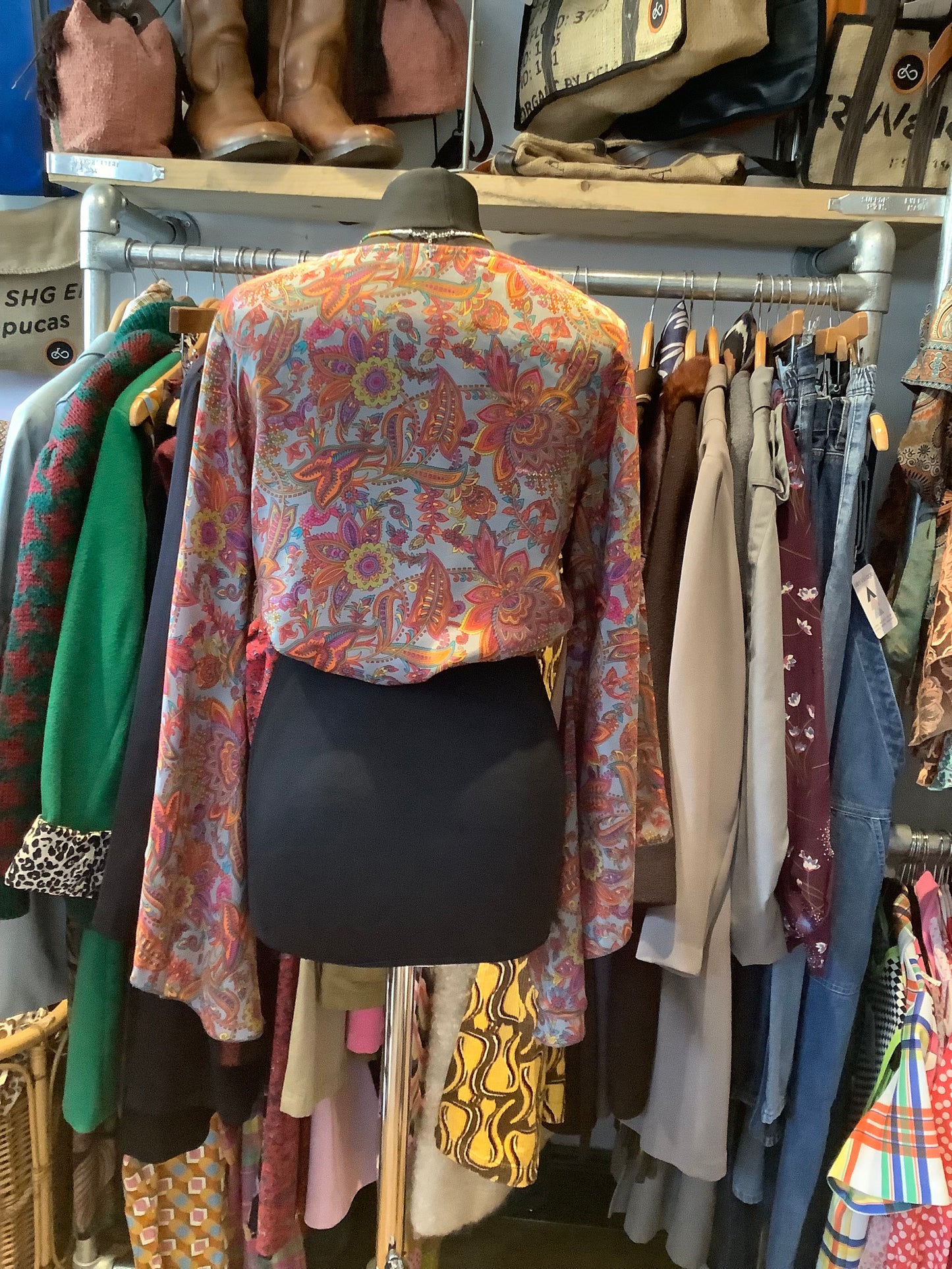 Handmade colourful sari fabric bell sleeve short wrap top