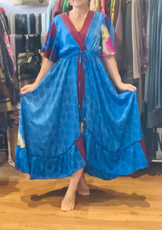 Handmade boho/prairie style silk sari dress