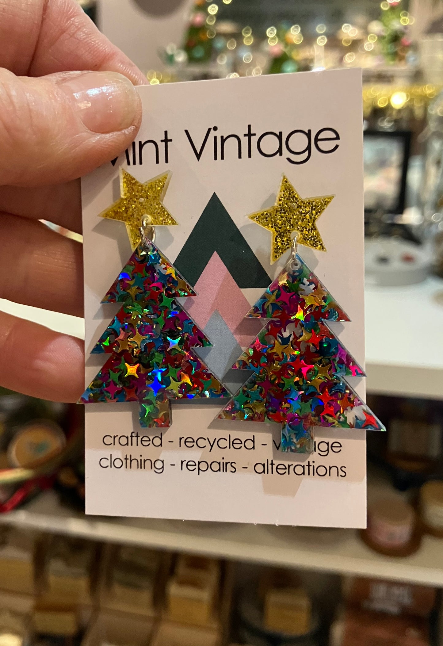 Colourful sparkly acrylic Christmas tree earrings