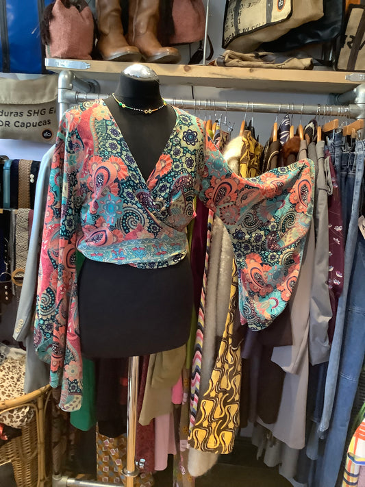 Handmade recycled sari fabric wrap top