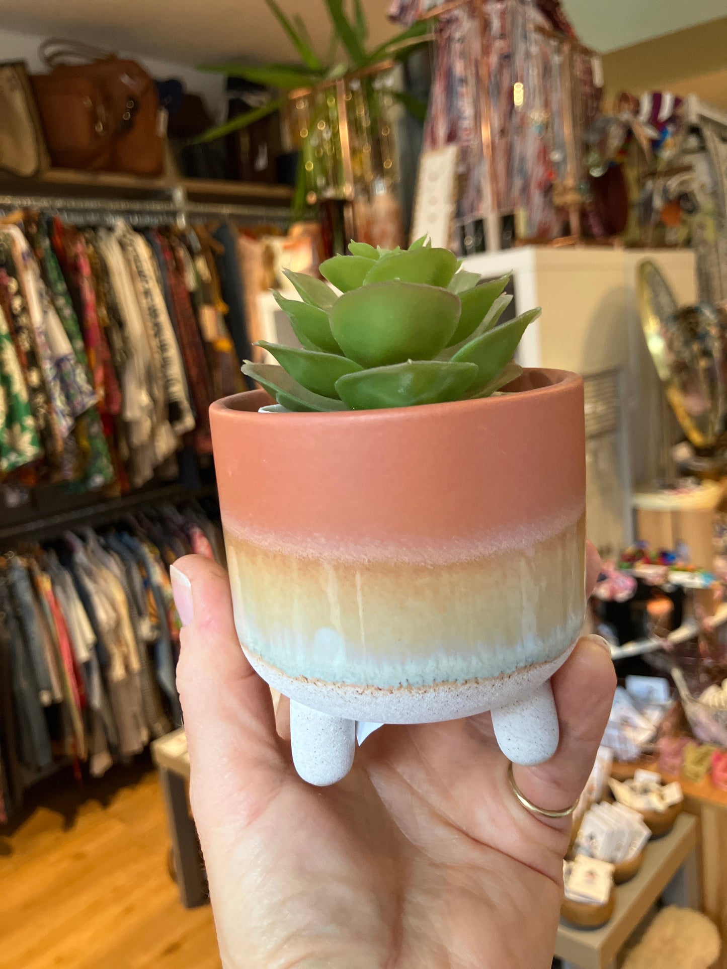 Sass & Belle Terracotta dip glaze boho style leggy planter
