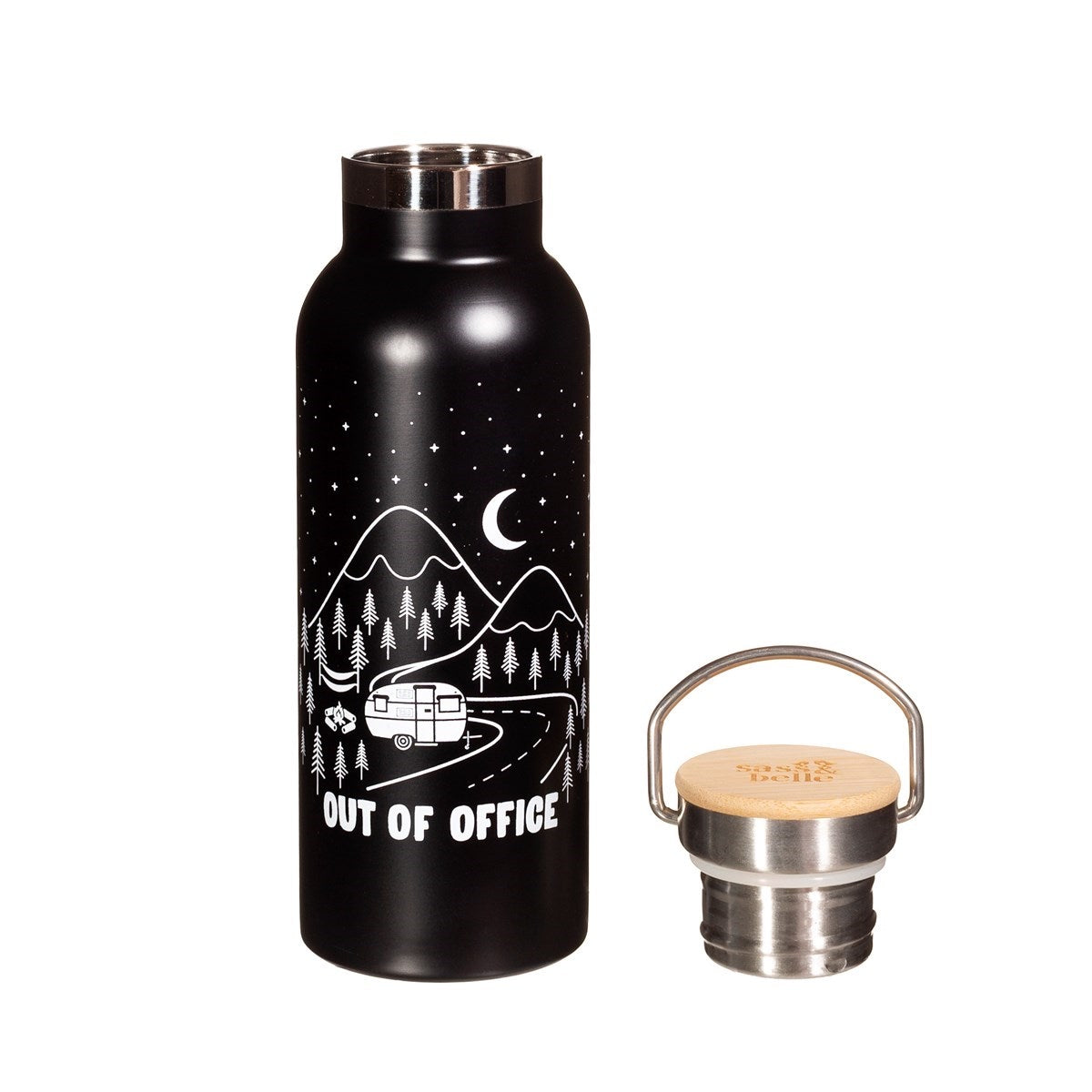 Out of office stainless steel water bottle by Sass & Belle