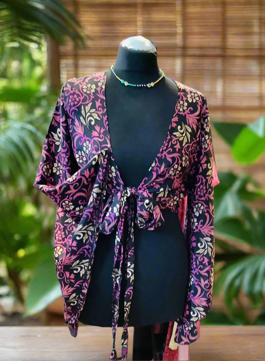 Handmade Indian silk sari fabric wrap top