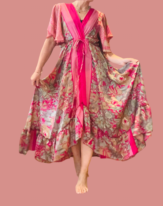 Handmade silk sari fabric boho style dress