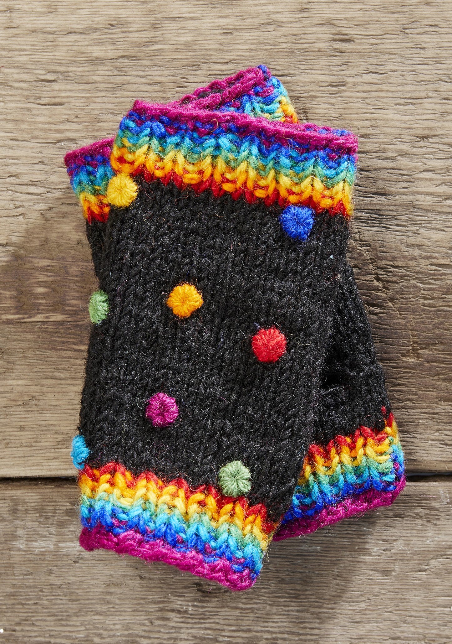 Pair Of Gajara Rainbow Bobble Hand Warmers