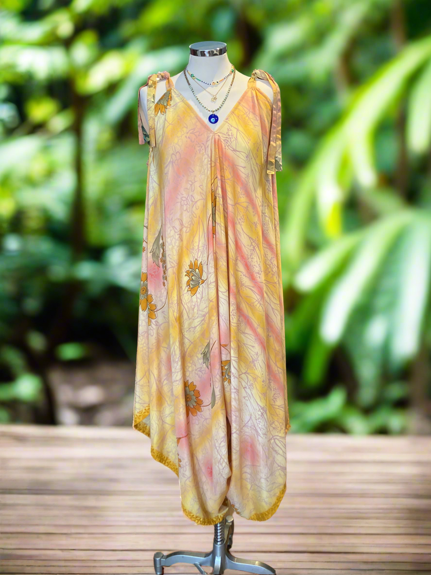 Hand made Indian sari fabric belted jumpsuit/Romper