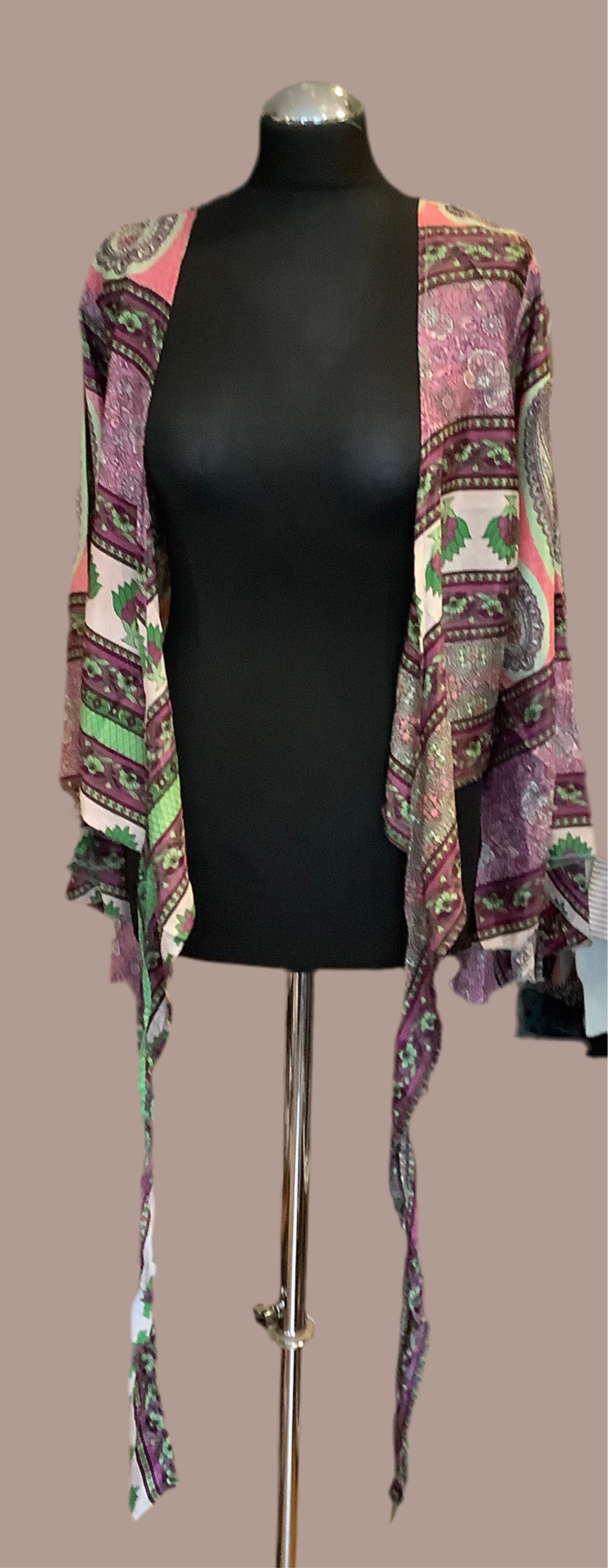 Handmade patterned Indian sari fabric bell sleeve wrap top