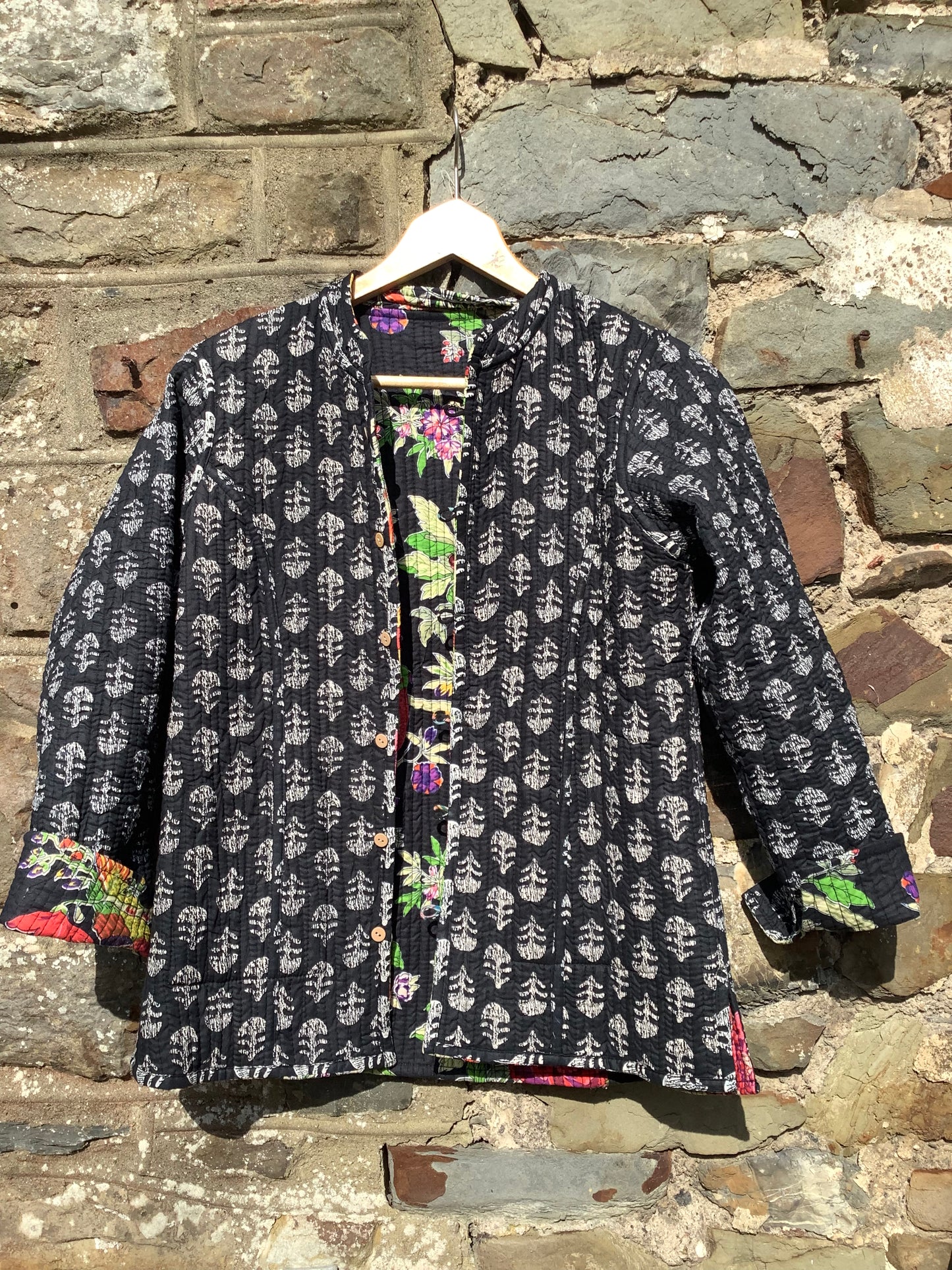 Indian block printed quilted reversible jacket ~ sz S 8-10