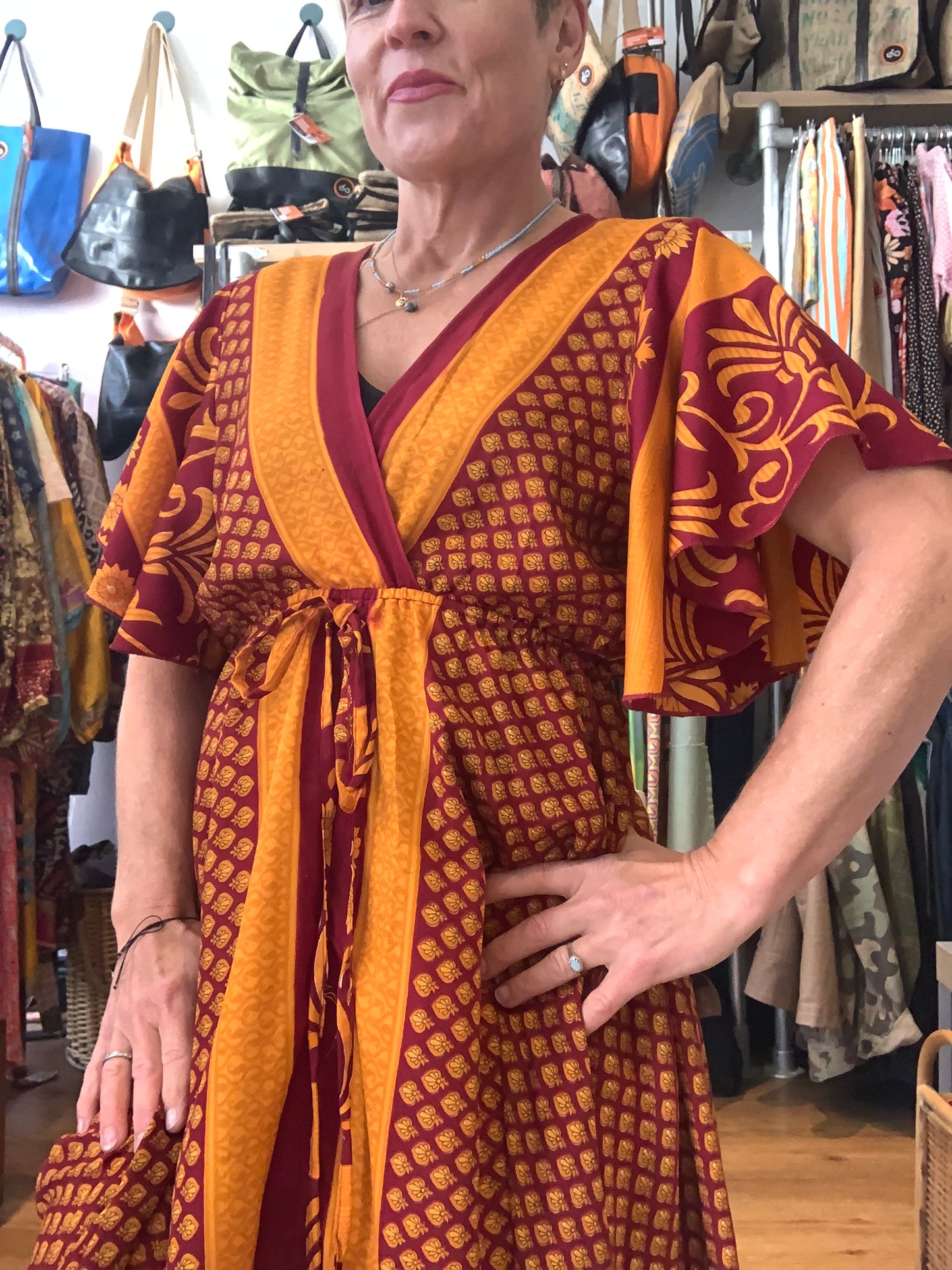 Handmade boho/prairie style silk sari dress