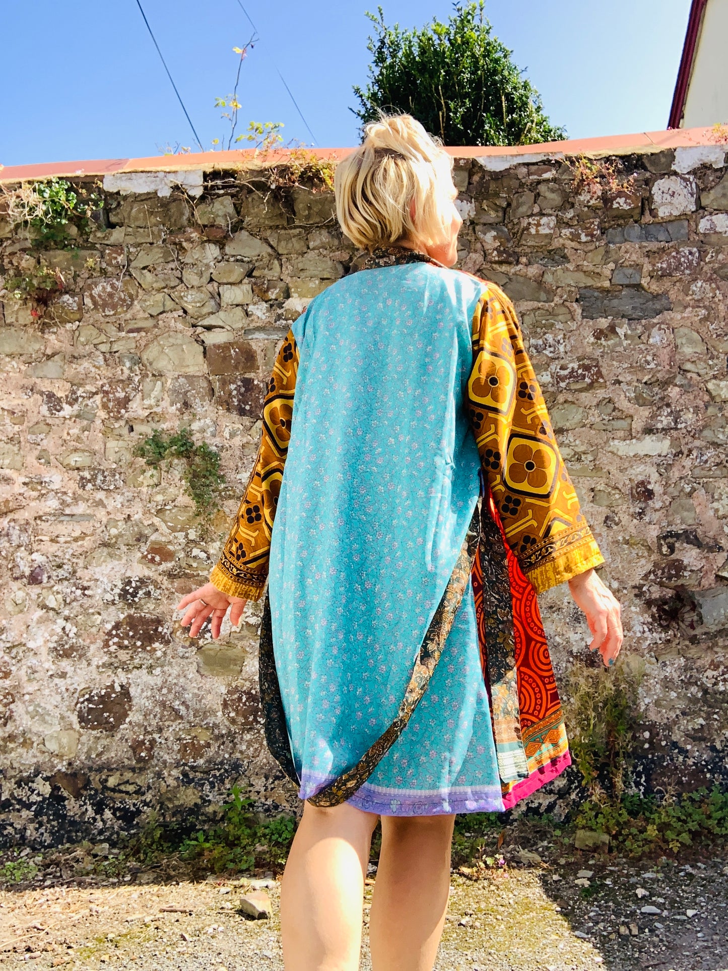 Handmade silk sari fabric kimono style robe ~ free sz 8-18