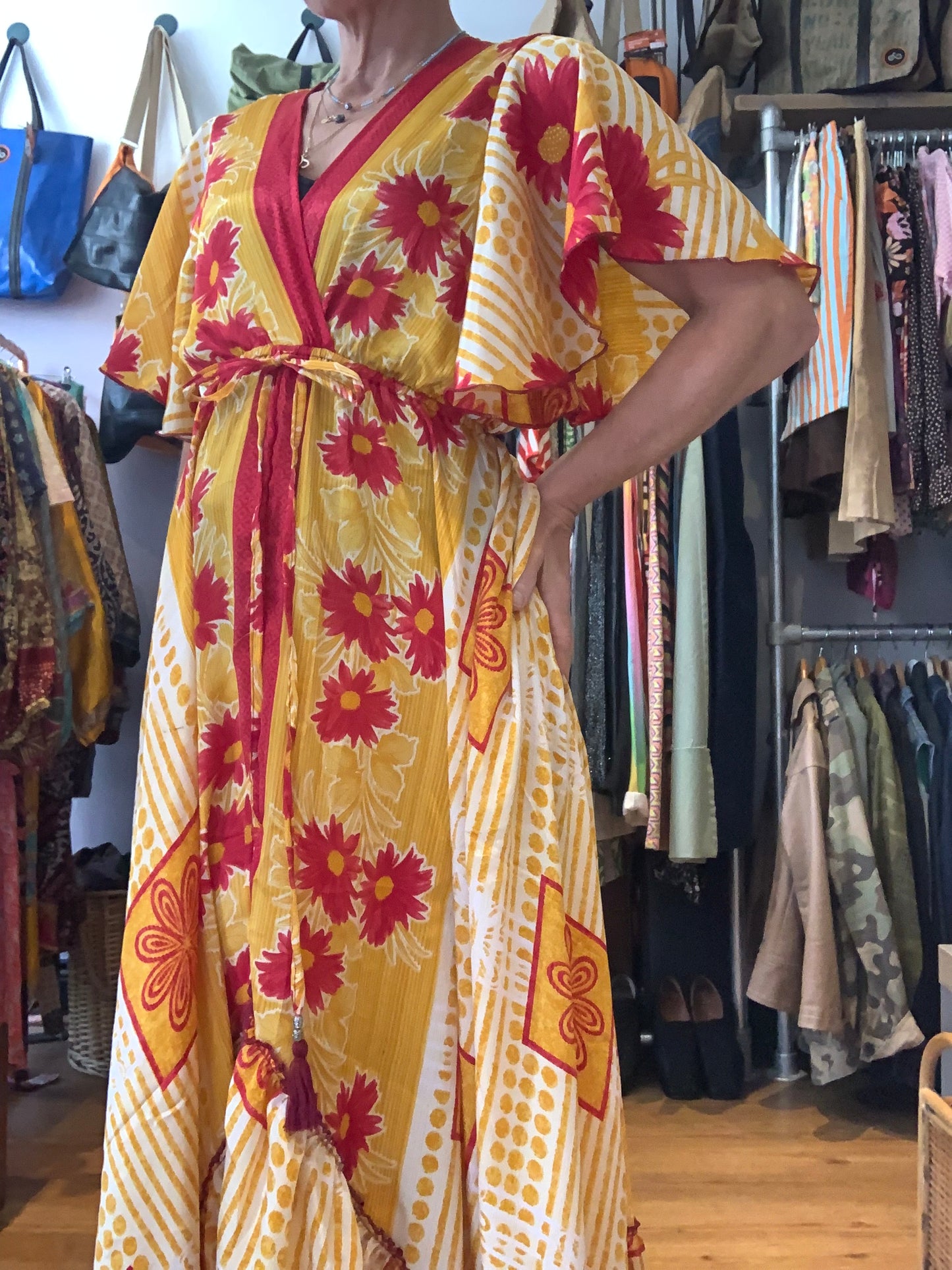 Handmade boho/prairie style silk sari dress