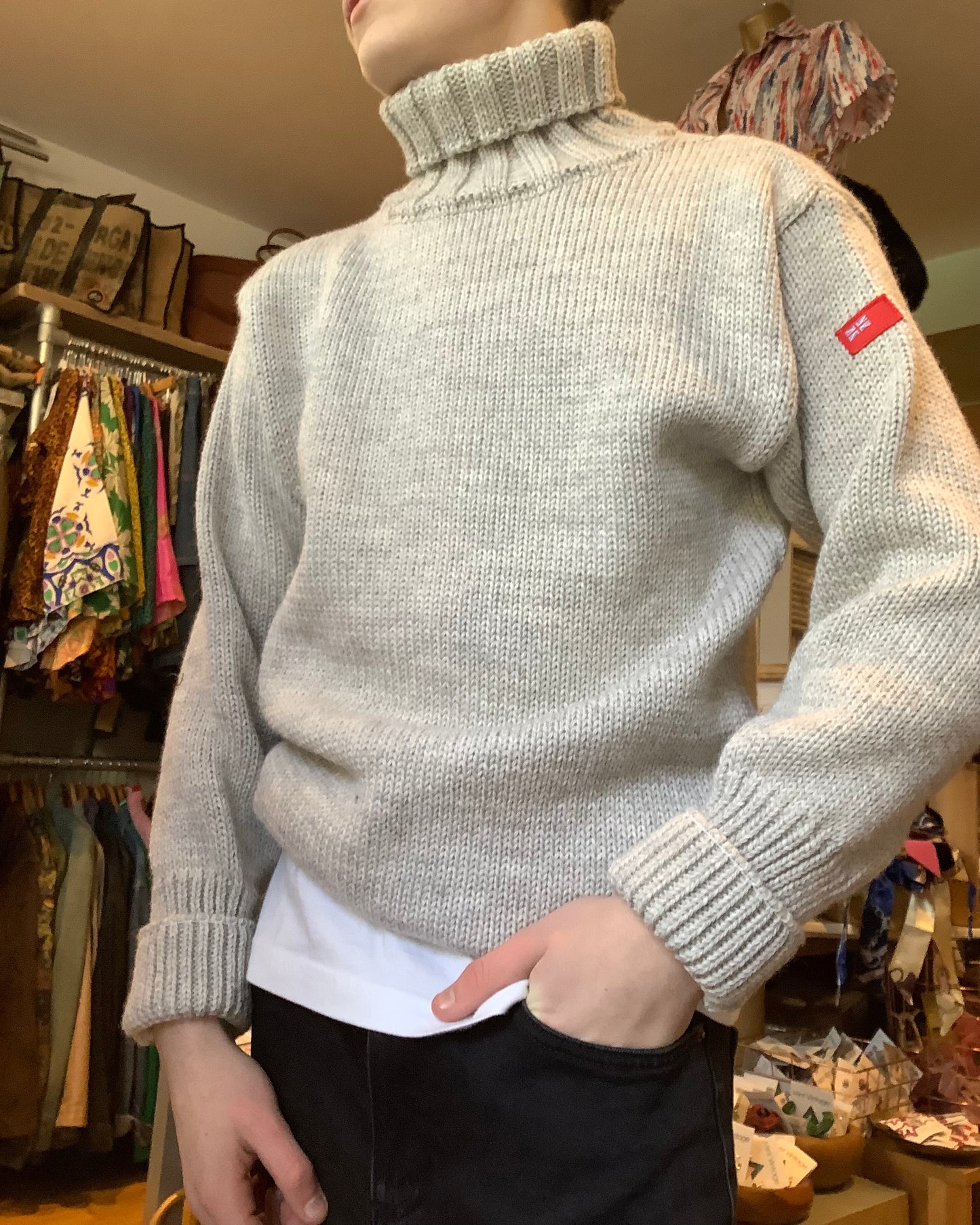 Pure wool chunky polo neck fisherman jumper by Niffi