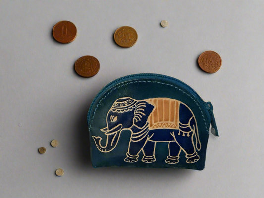 Namaste leather elephant zip coin purse