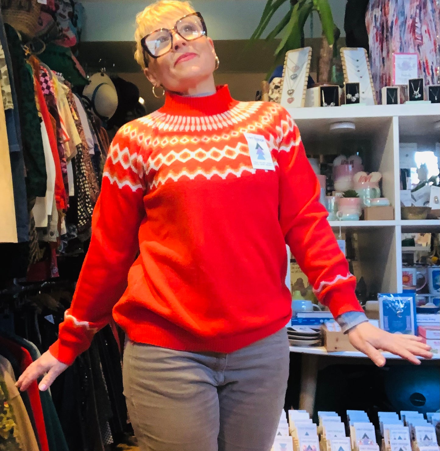 Vintage 80’s red & white Nordic design jumper