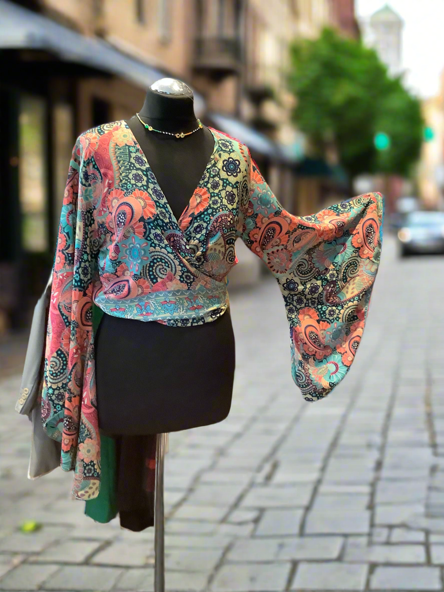 Handmade recycled sari fabric wrap top