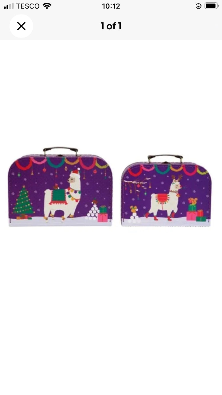 Sass and Belle llama set of 2 Christmas suit case/storage