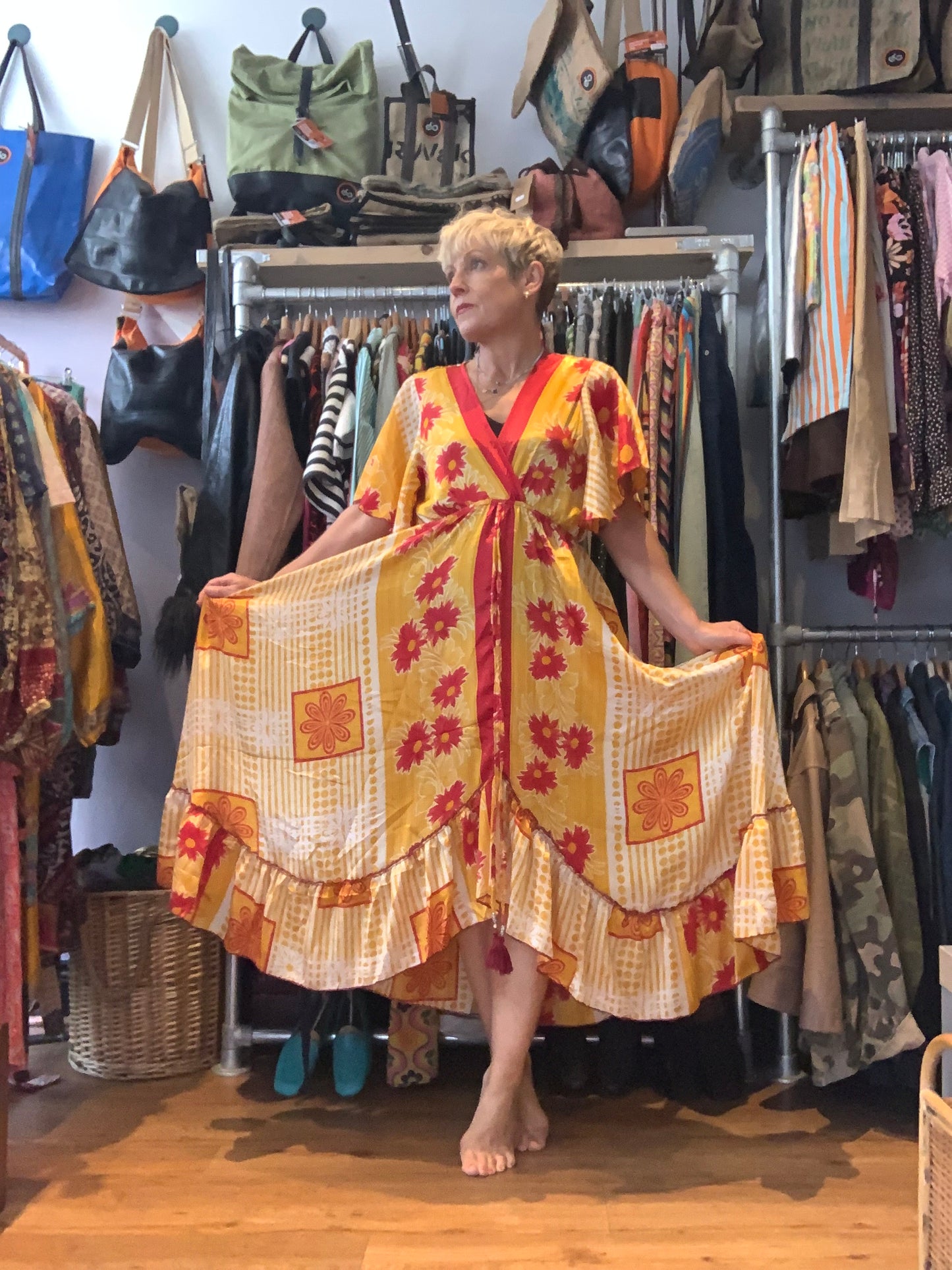 Handmade boho/prairie style silk sari dress