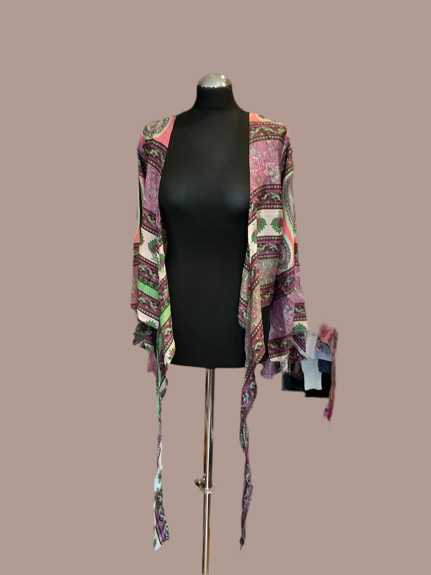 Handmade patterned Indian sari fabric bell sleeve wrap top