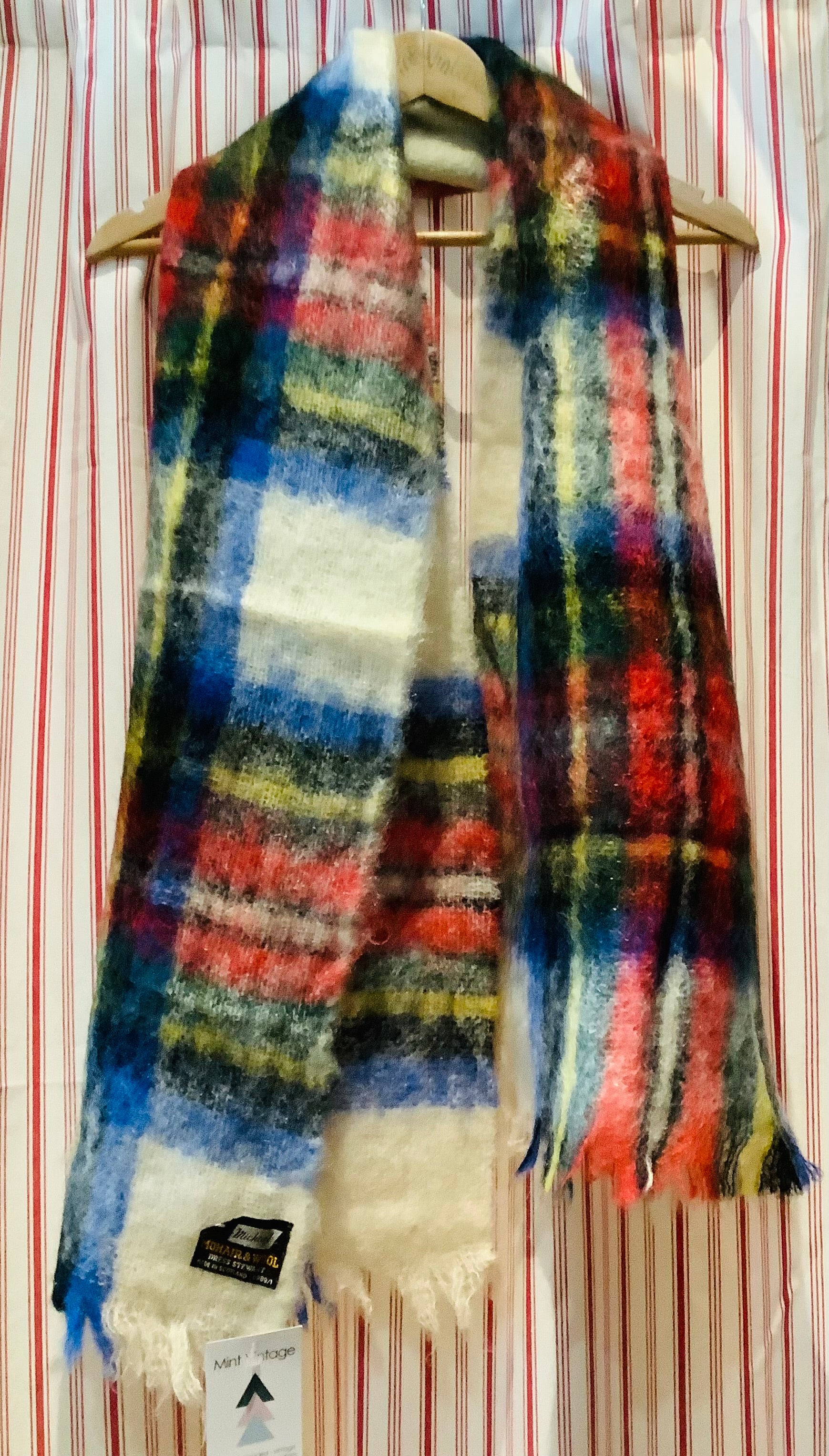 Vintage 1970’s st Michael Mohair wool tartan pattern scarf