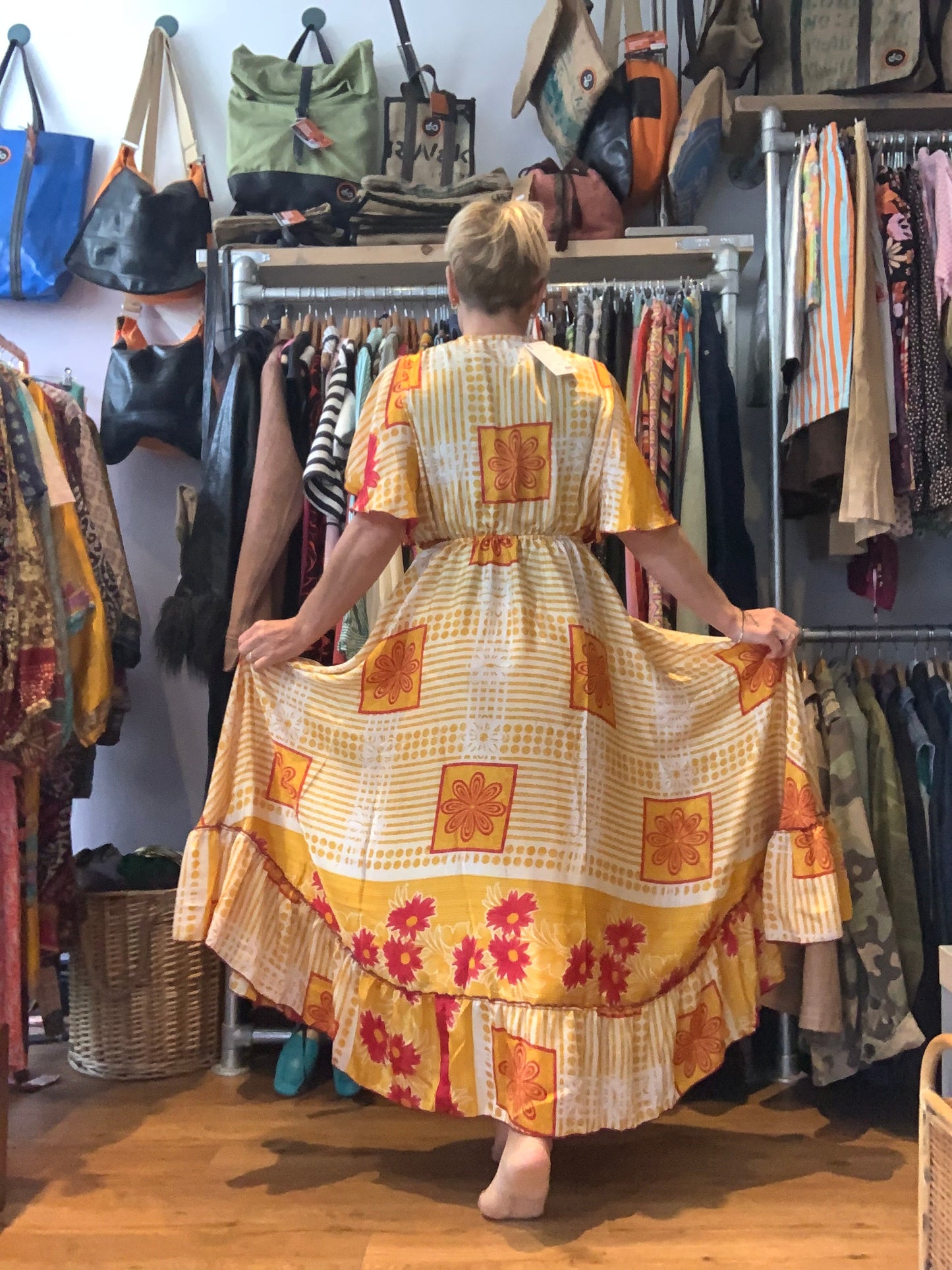 Handmade boho/prairie style silk sari dress