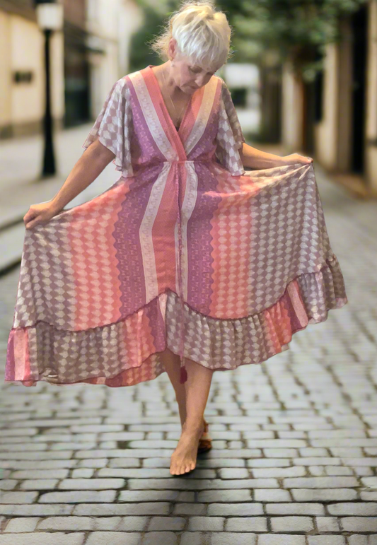 Handmade boho/prairie style silk sari dress