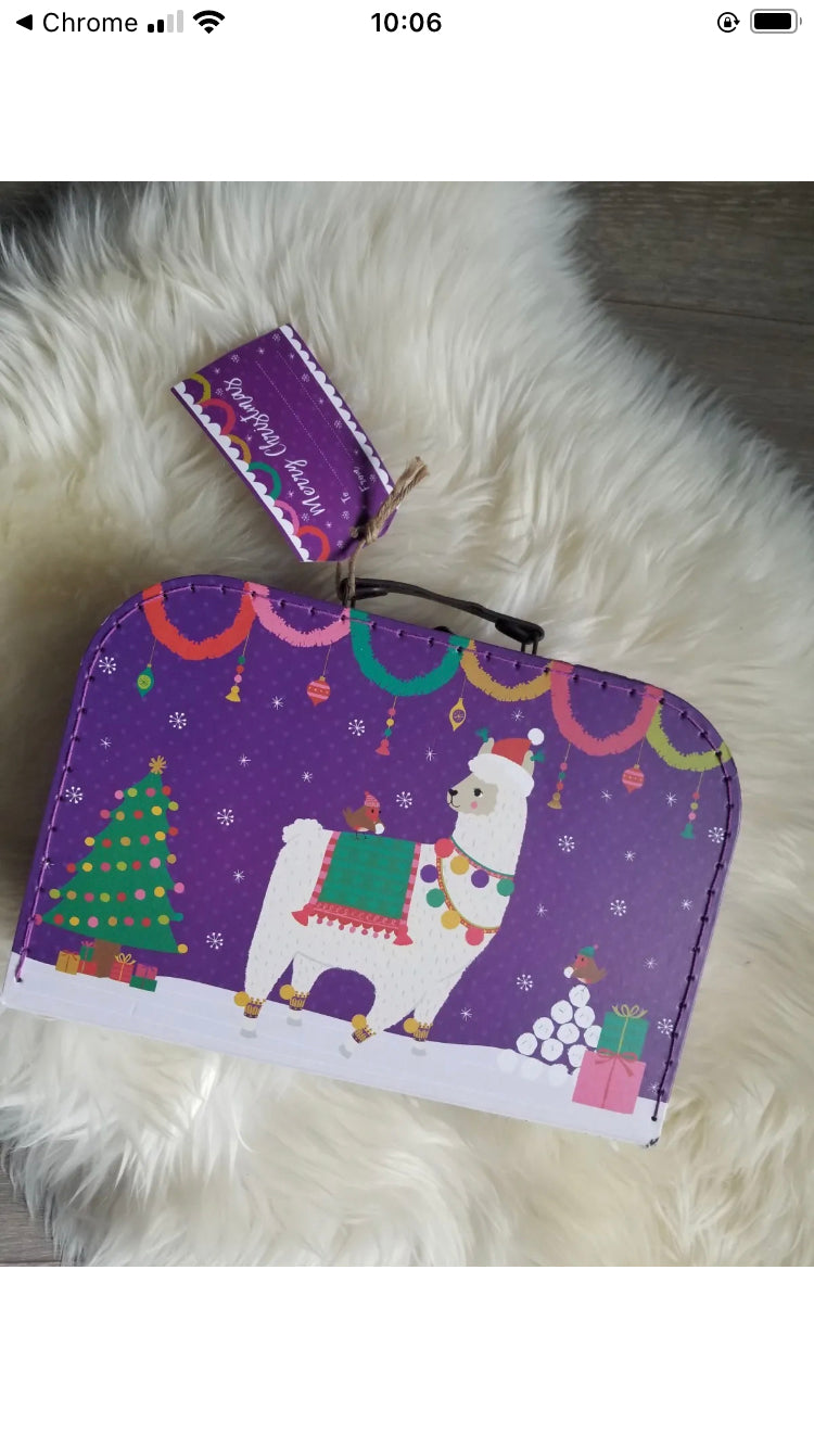 Sass and Belle llama set of 2 Christmas suit case/storage