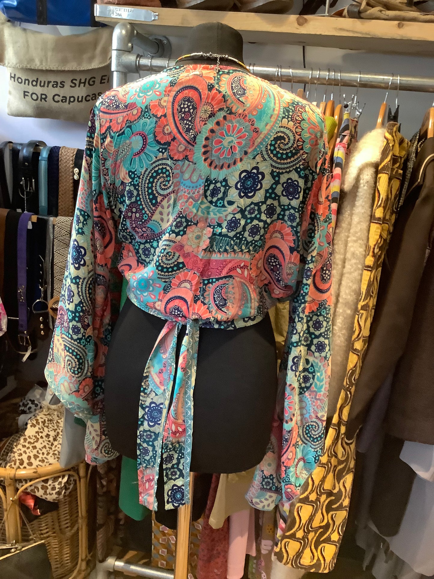 Handmade recycled sari fabric wrap top