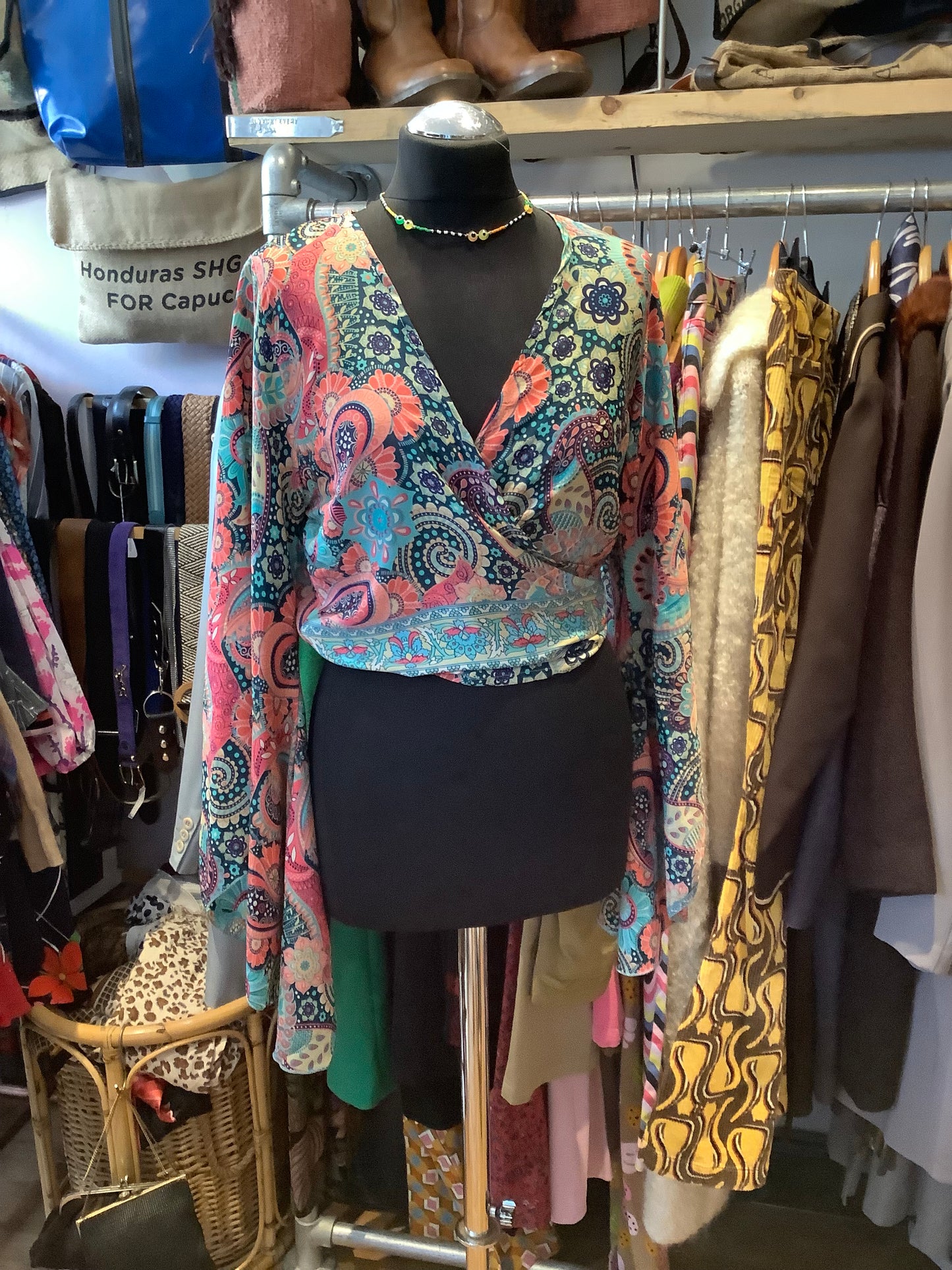 Handmade recycled sari fabric wrap top