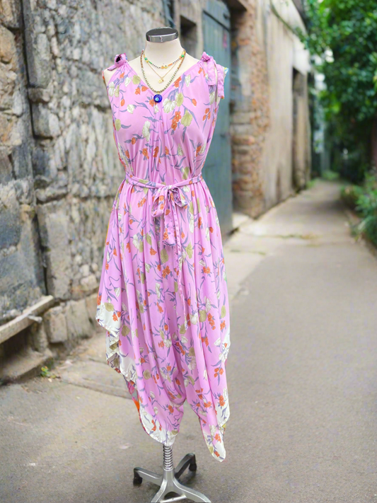 Hand made Indian sari fabric belted jumpsuit/Romper ~ free size 8-18