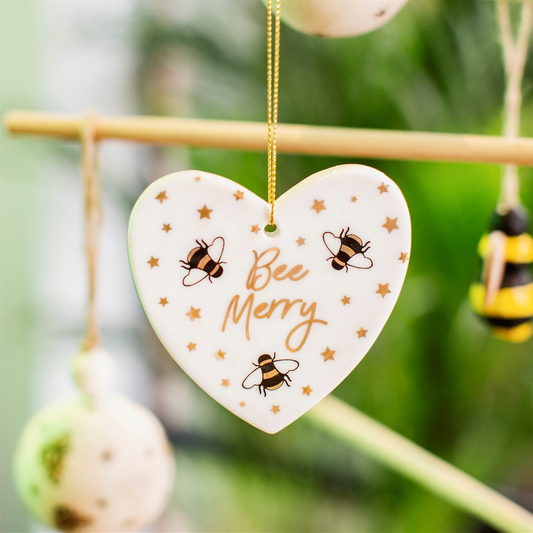 Sass and Belle ceramic Bee 🐝 Merry Christmas heart shaped hanging decoration